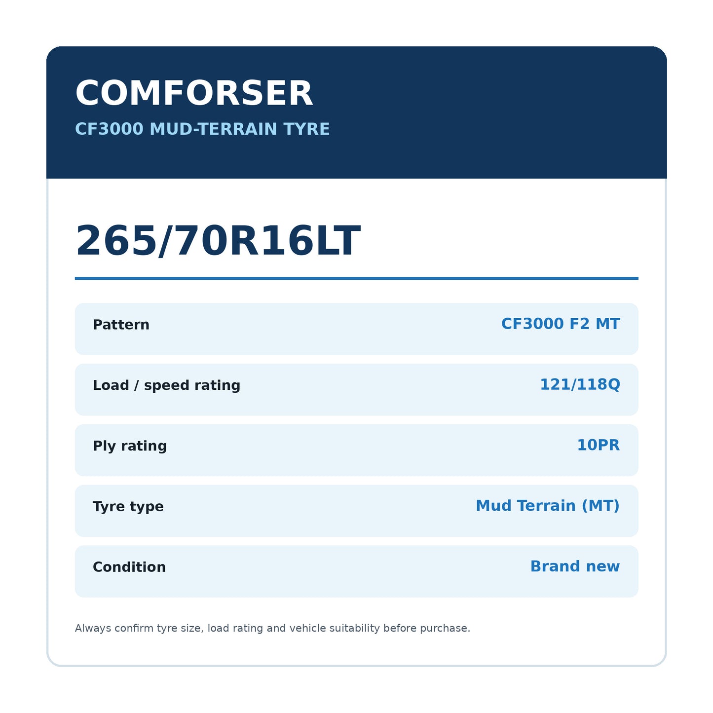 Comforser 265/70R16LT CF3000 F2 MT 121/118Q 10PR Mud Terrain Tyre Zoom Tyres Otahuhu