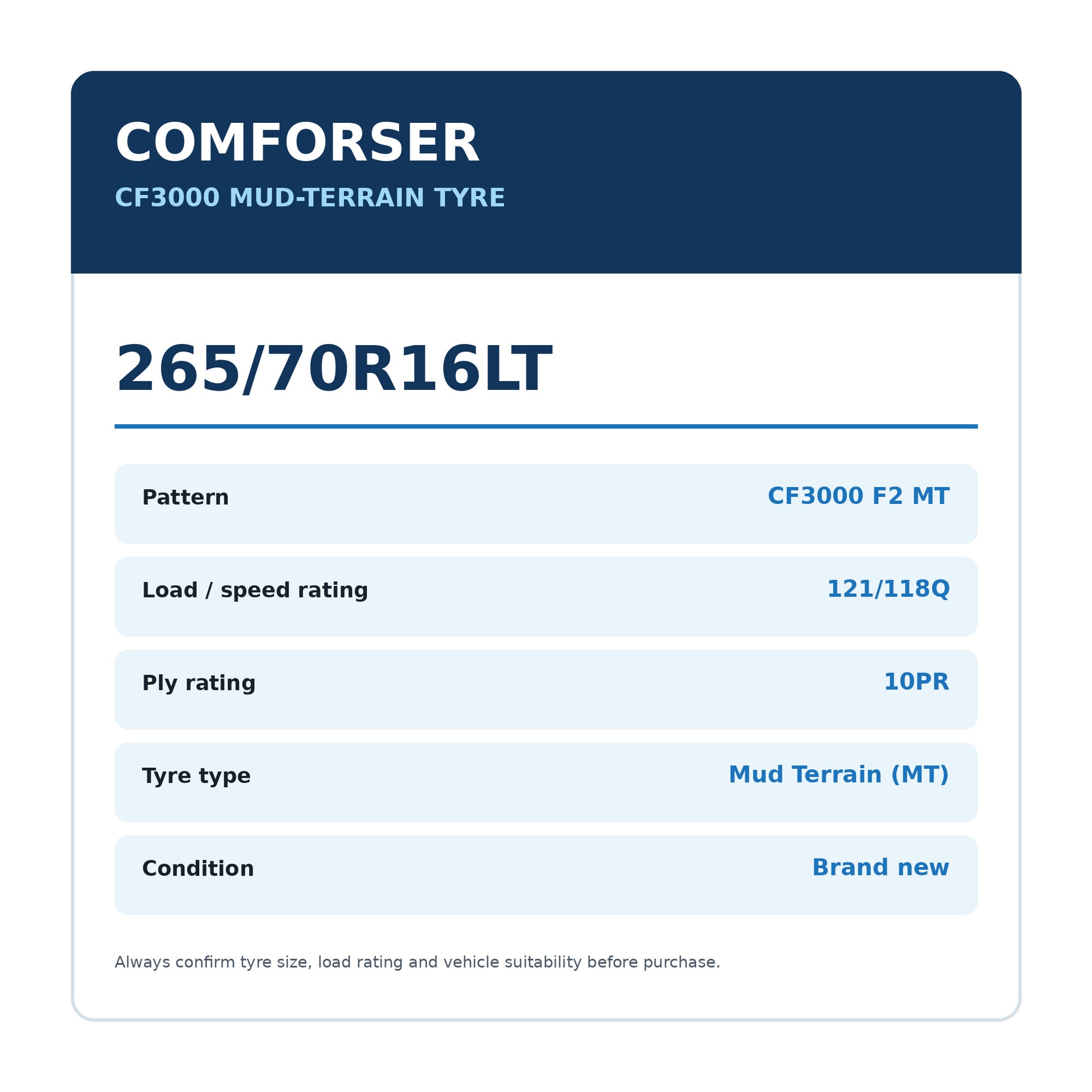 Comforser 265/70R16LT CF3000 F2 MT 121/118Q 10PR Mud Terrain Tyre Zoom Tyres Otahuhu