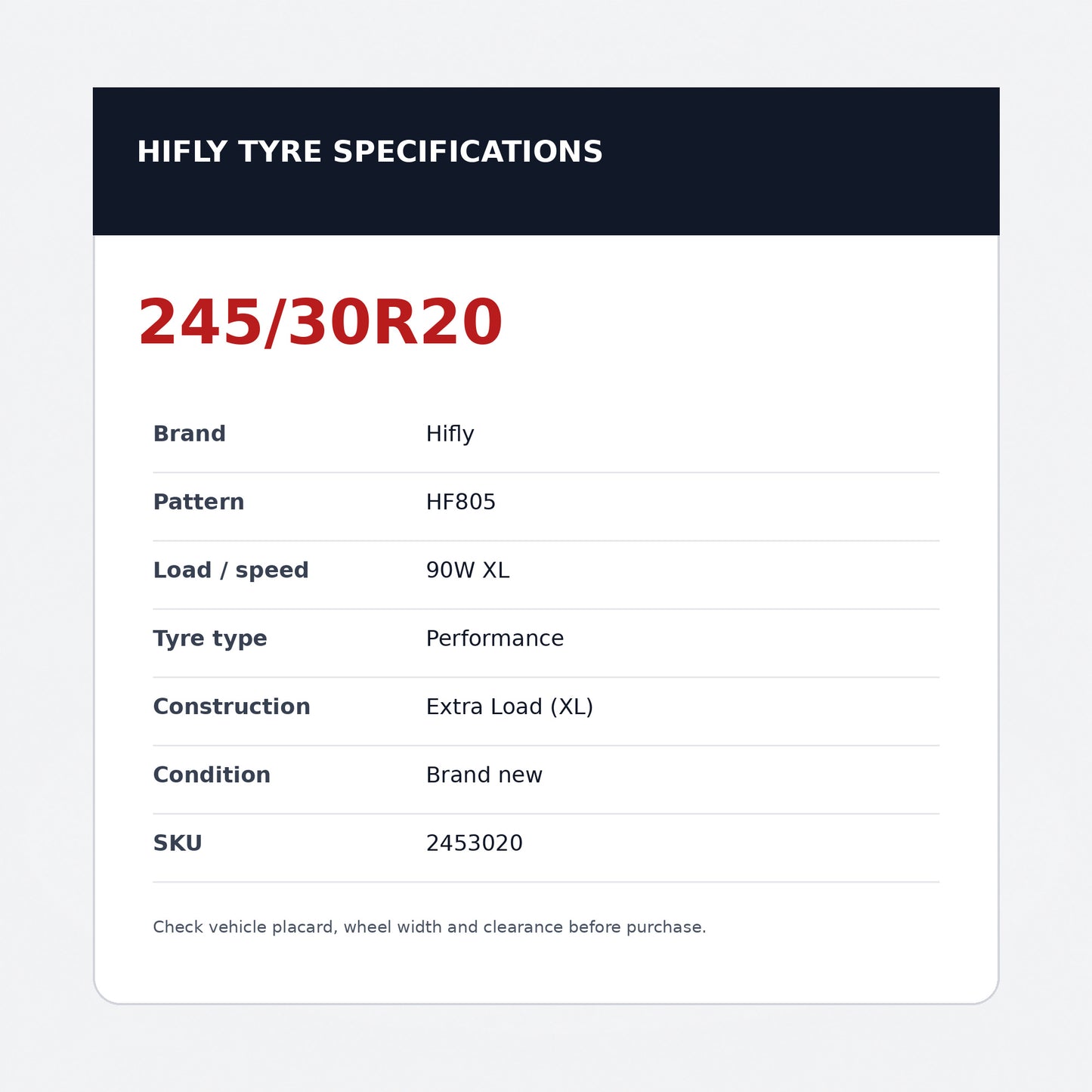 245/30R20 90W XL Hifly – New Tyre | Low Profile Performance Zoom Tyres Otahuhu