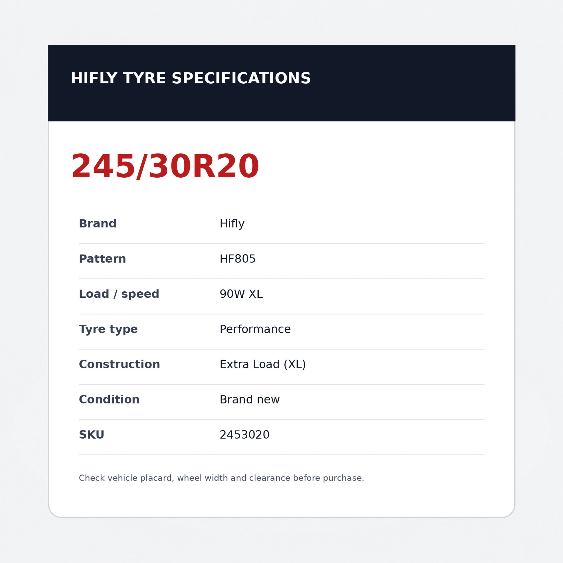 245/30R20 90W XL Hifly – New Tyre | Low Profile Performance Zoom Tyres Otahuhu