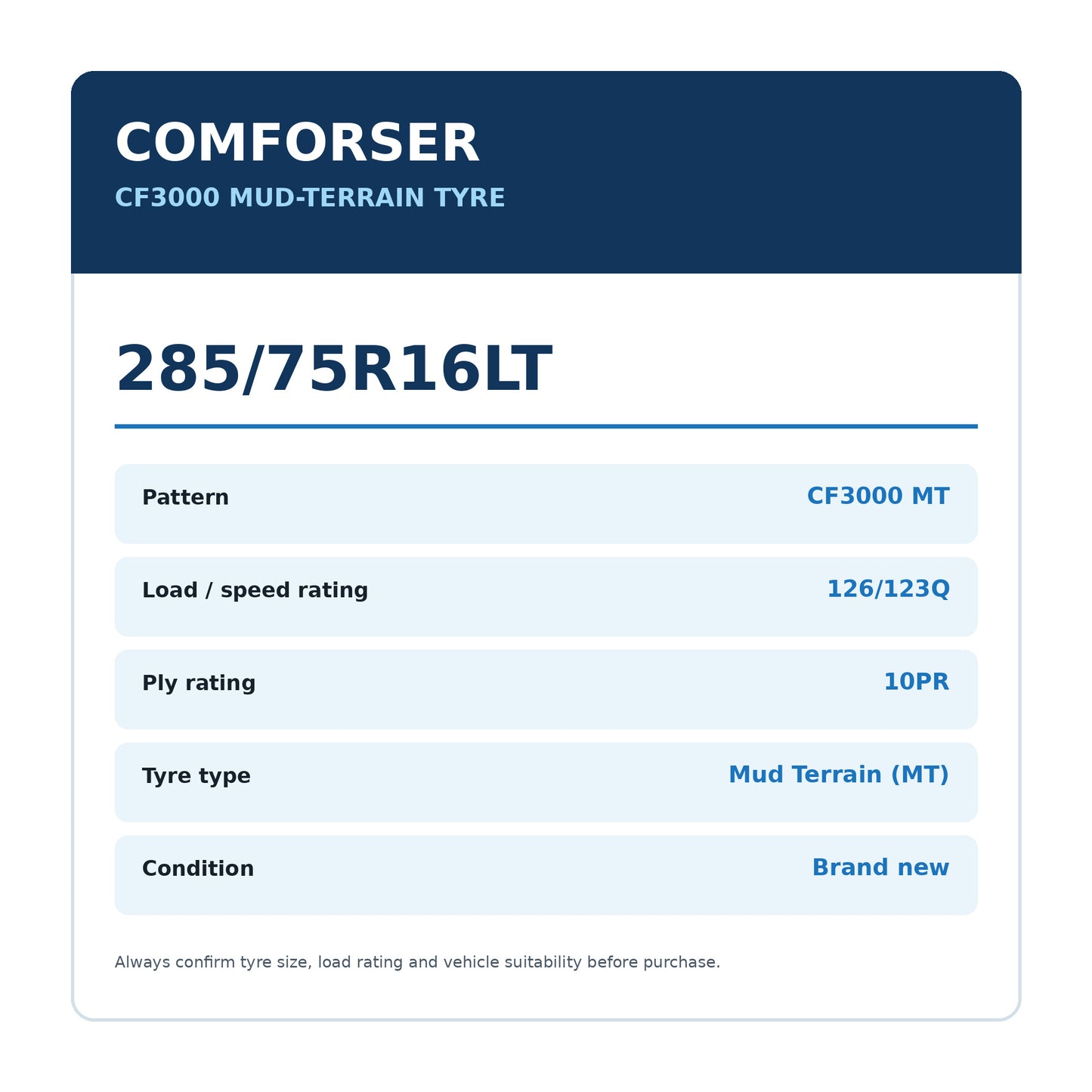 Comforser 285/75R16LT CF3000 MT 126/123Q 10PR Mud Terrain Tyre Zoom Tyres Otahuhu