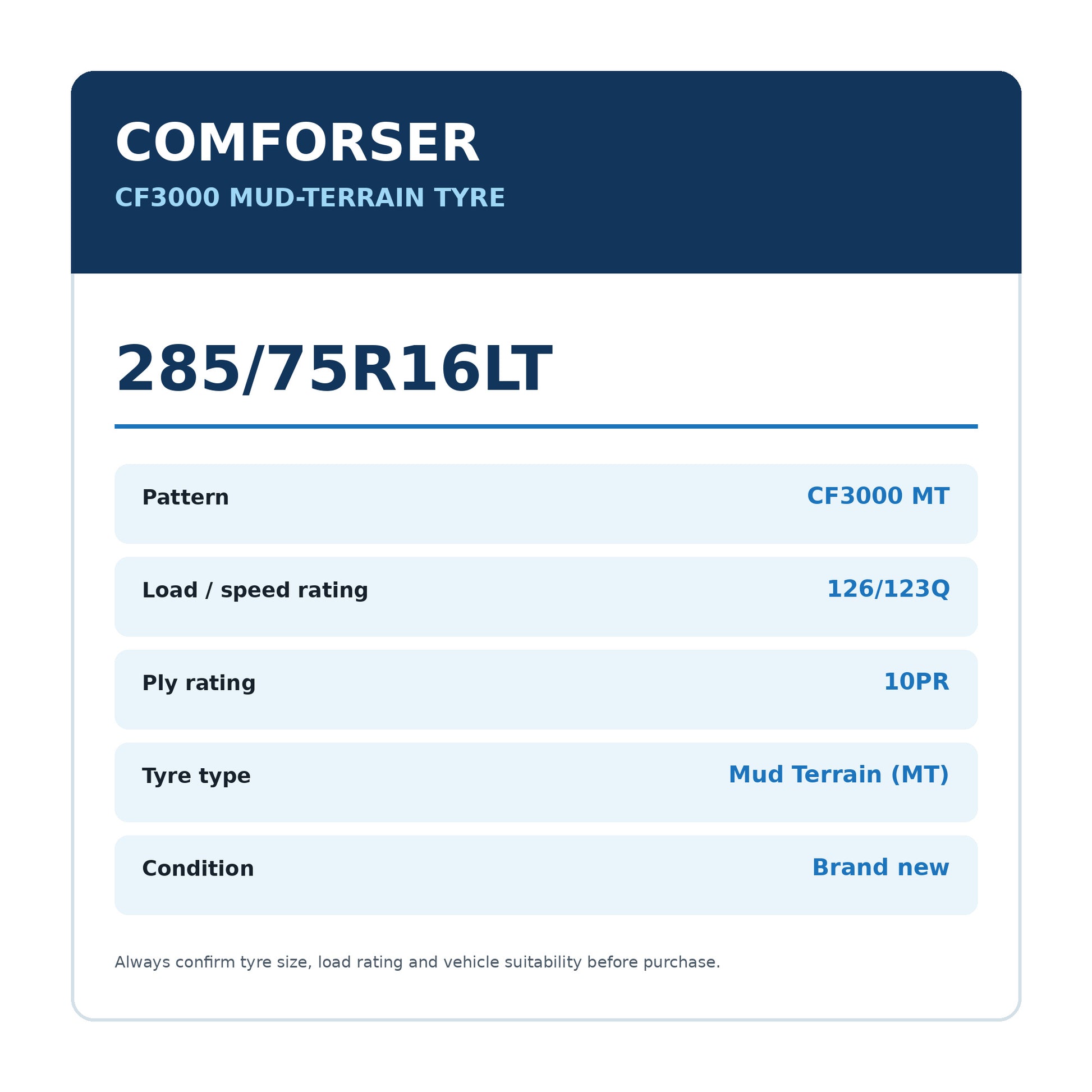 Comforser 285/75R16LT CF3000 MT 126/123Q 10PR Mud Terrain Tyre Zoom Tyres Otahuhu