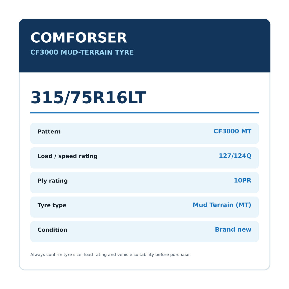 Comforser 315/75R16LT CF3000 MT 127/124Q 10PR Mud Terrain Tyre Zoom Tyres Otahuhu