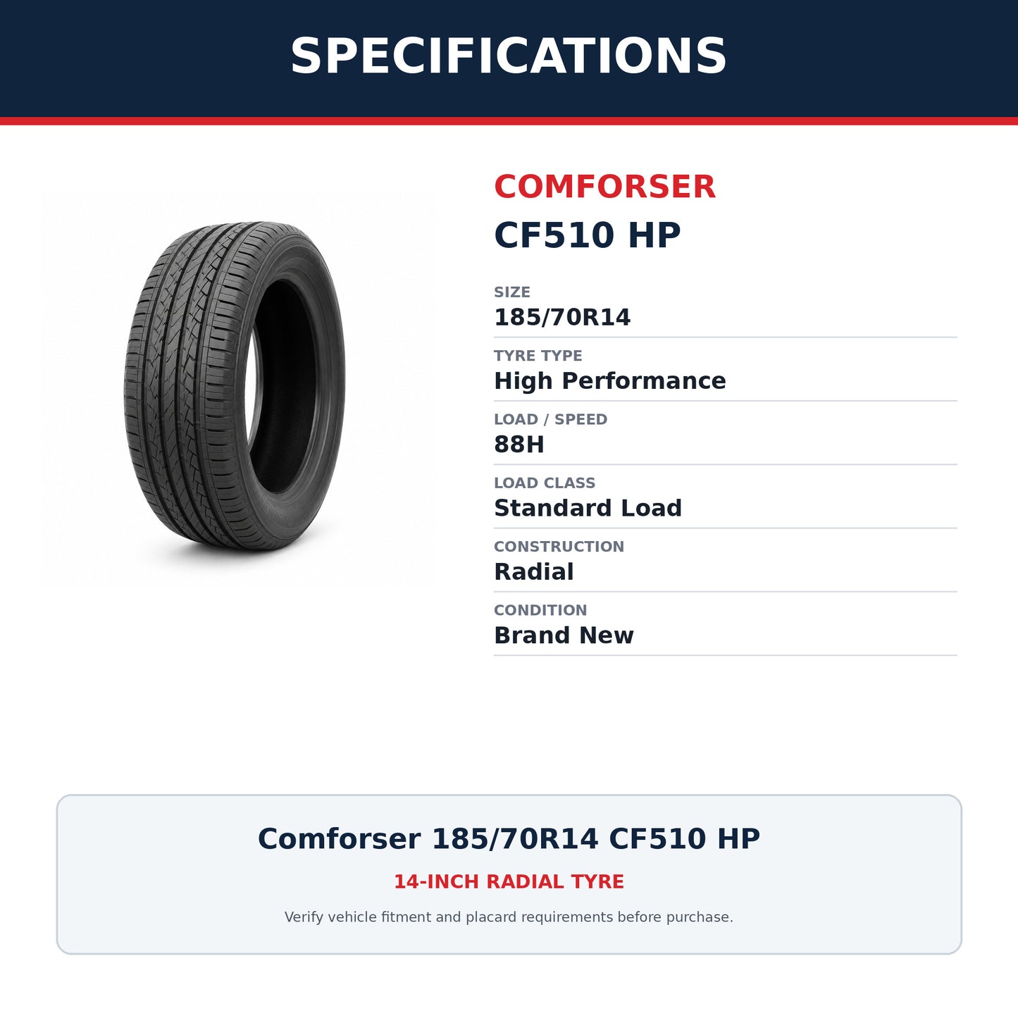 Comforser 185/70R14 CF510 HP High Performance Tyre 88H Zoom Tyres Otahuhu