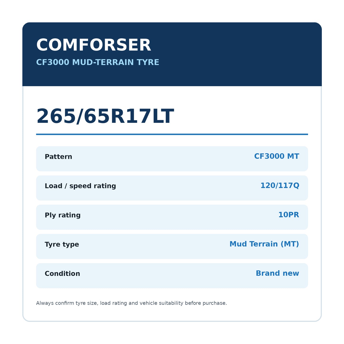 Comforser 265/65R17LT CF3000 MT 120/117Q 10PR Mud Terrain Tyre Zoom Tyres Otahuhu