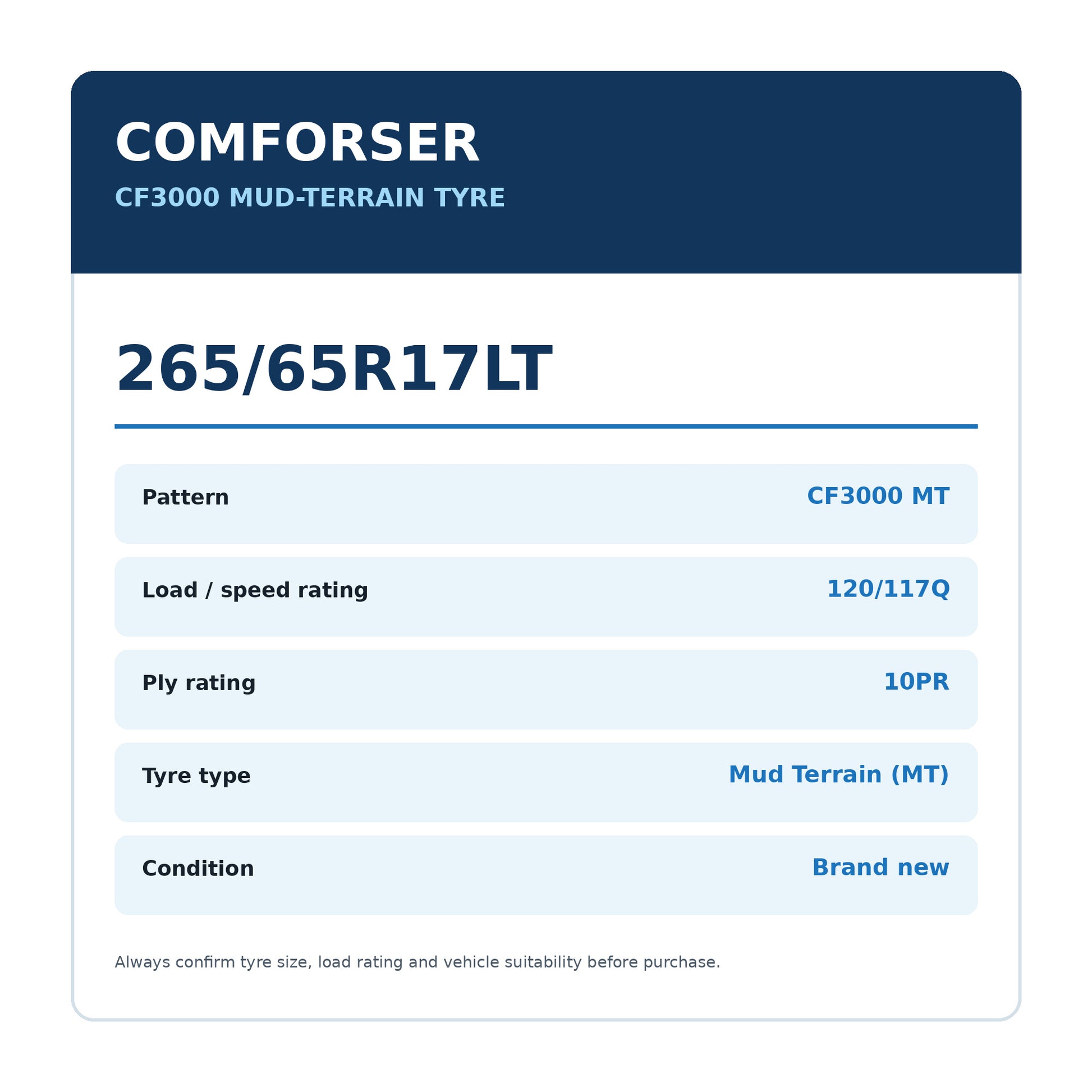 Comforser 265/65R17LT CF3000 MT 120/117Q 10PR Mud Terrain Tyre Zoom Tyres Otahuhu