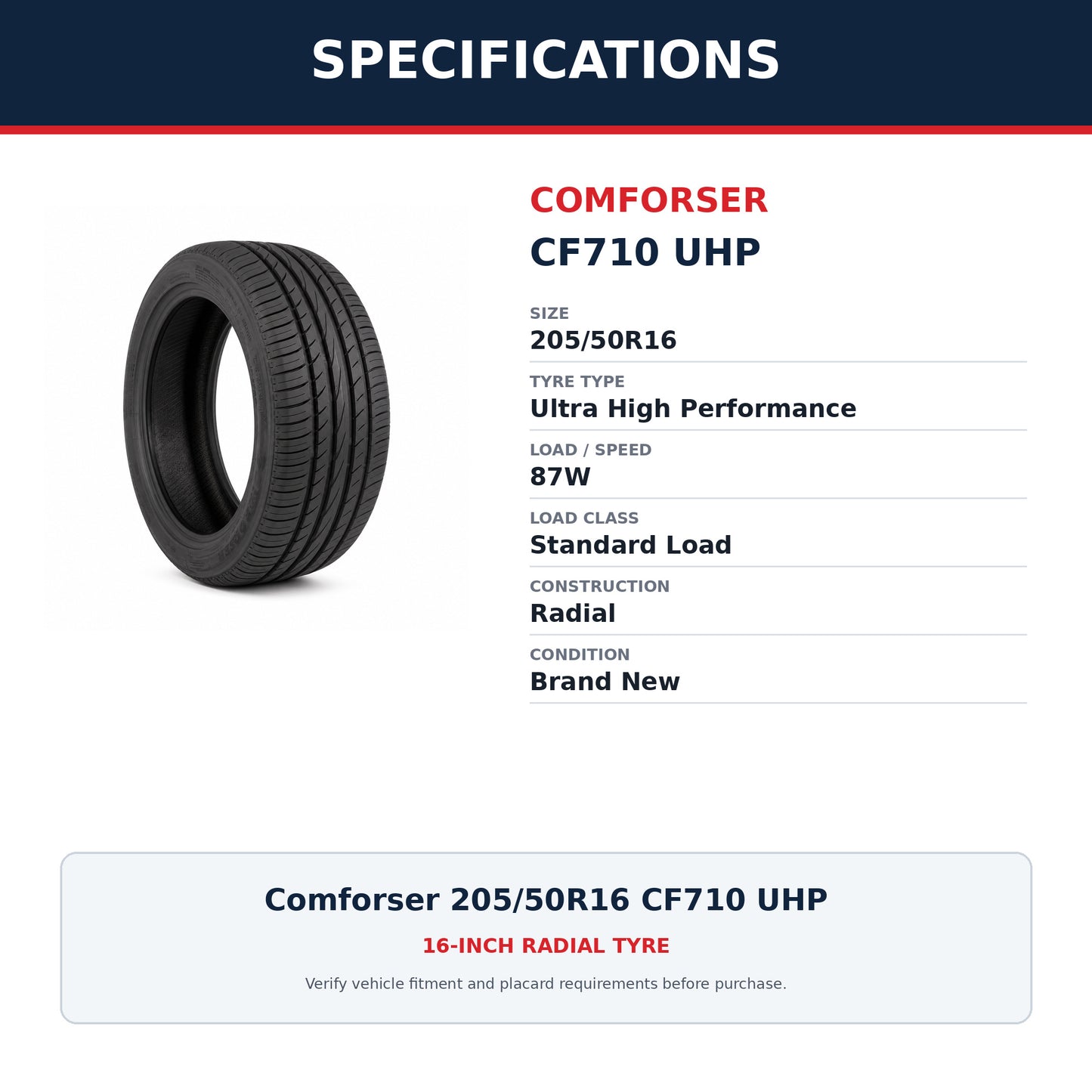 Comforser 205/50R16 CF710 UHP Ultra High Performance Tyre 87W Zoom Tyres Otahuhu