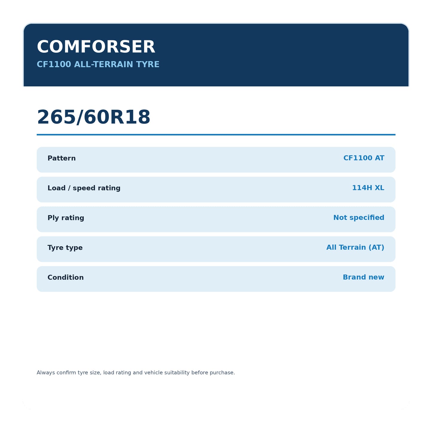 Comforser 265/60R18 CF1100 All-Terrain Tyre 114H XL Zoom Tyres Otahuhu