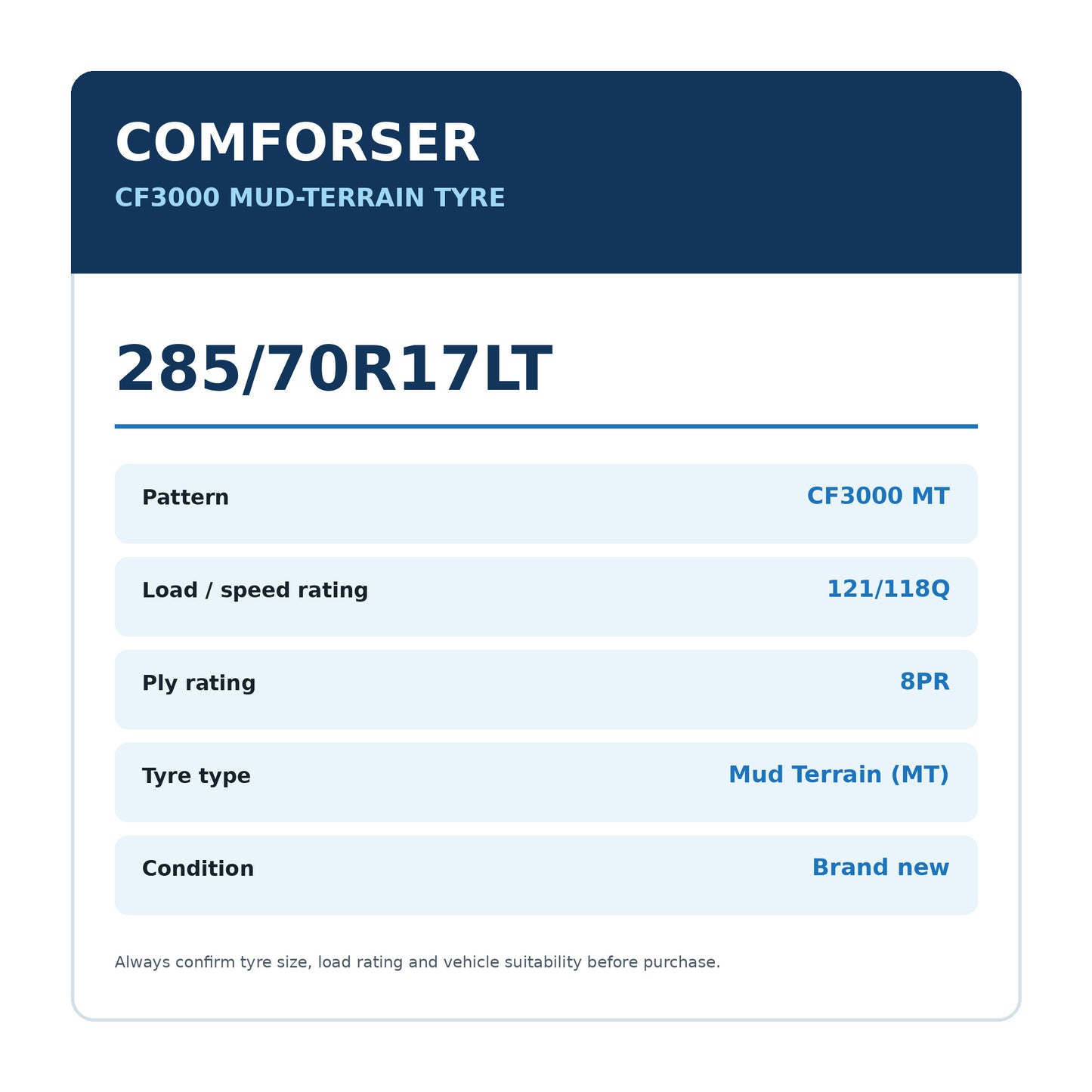 Comforser 285/70R17LT CF3000 MT 121/118Q 8PR Mud Terrain Tyre Zoom Tyres Otahuhu