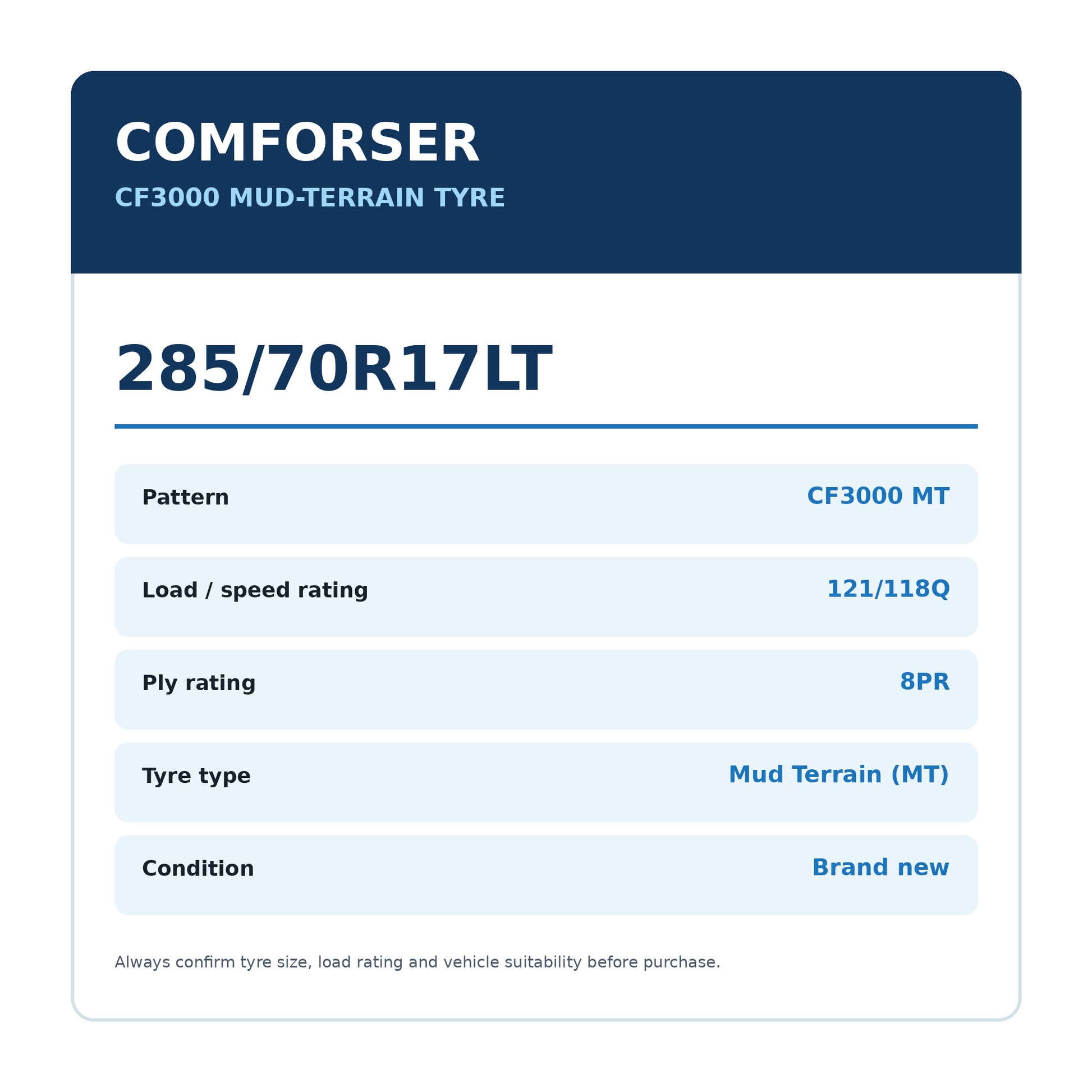 Comforser 285/70R17LT CF3000 MT 121/118Q 8PR Mud Terrain Tyre Zoom Tyres Otahuhu
