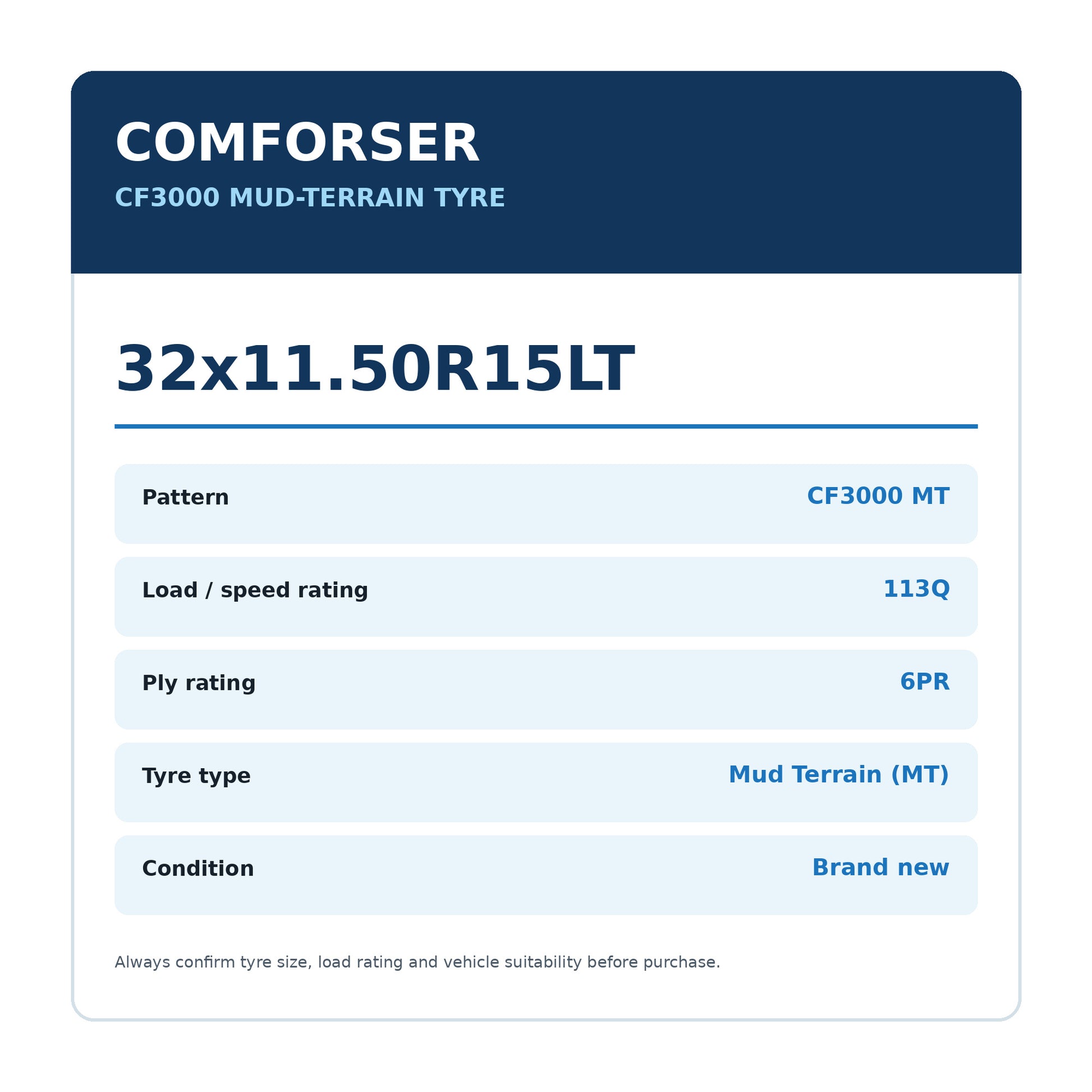 Comforser 32x11.50R15LT CF3000 MT 113Q 6PR Mud Terrain Tyre Zoom Tyres Otahuhu