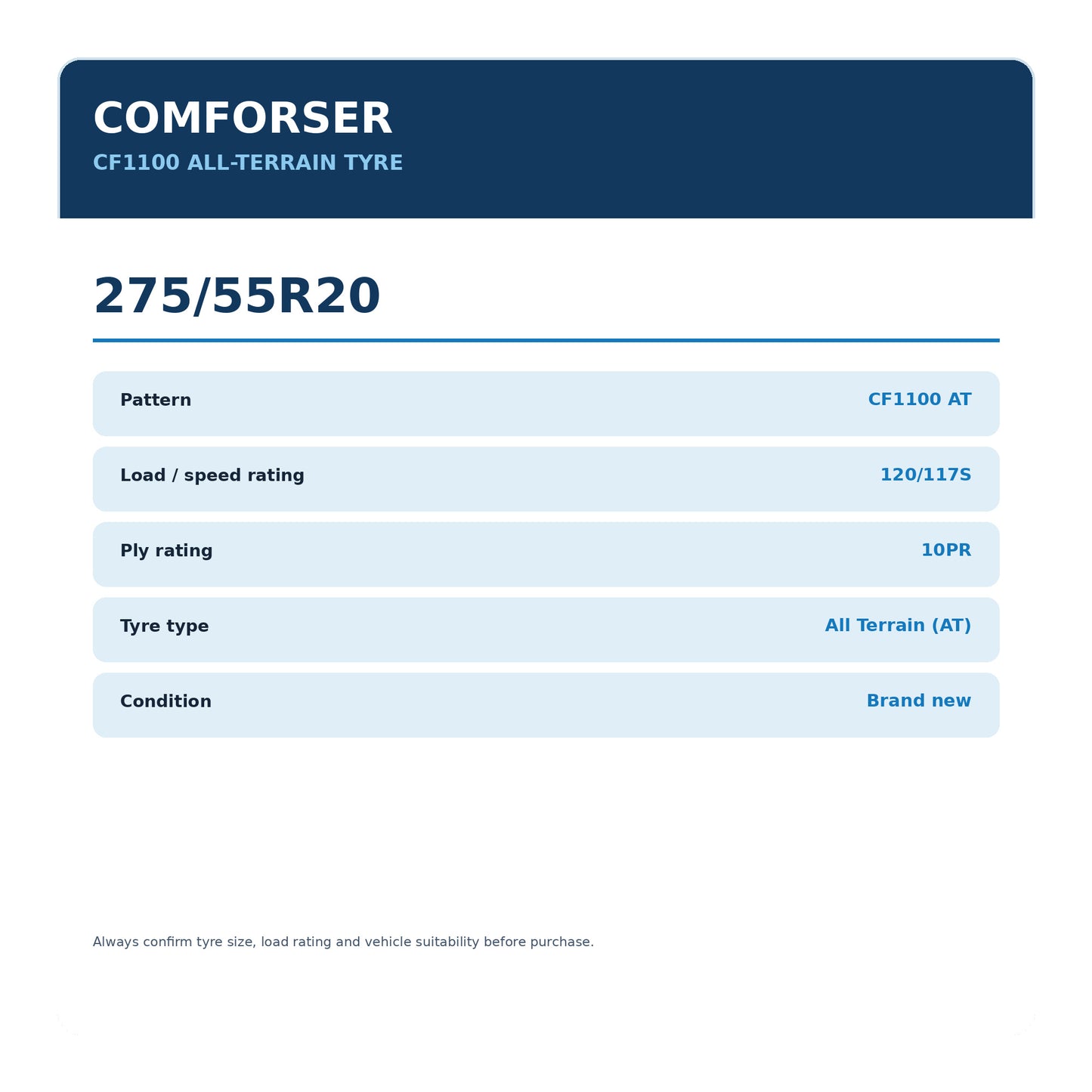 Comforser 275/55R20 CF1100 All-Terrain Tyre 120/117S 10PR Zoom Tyres Otahuhu