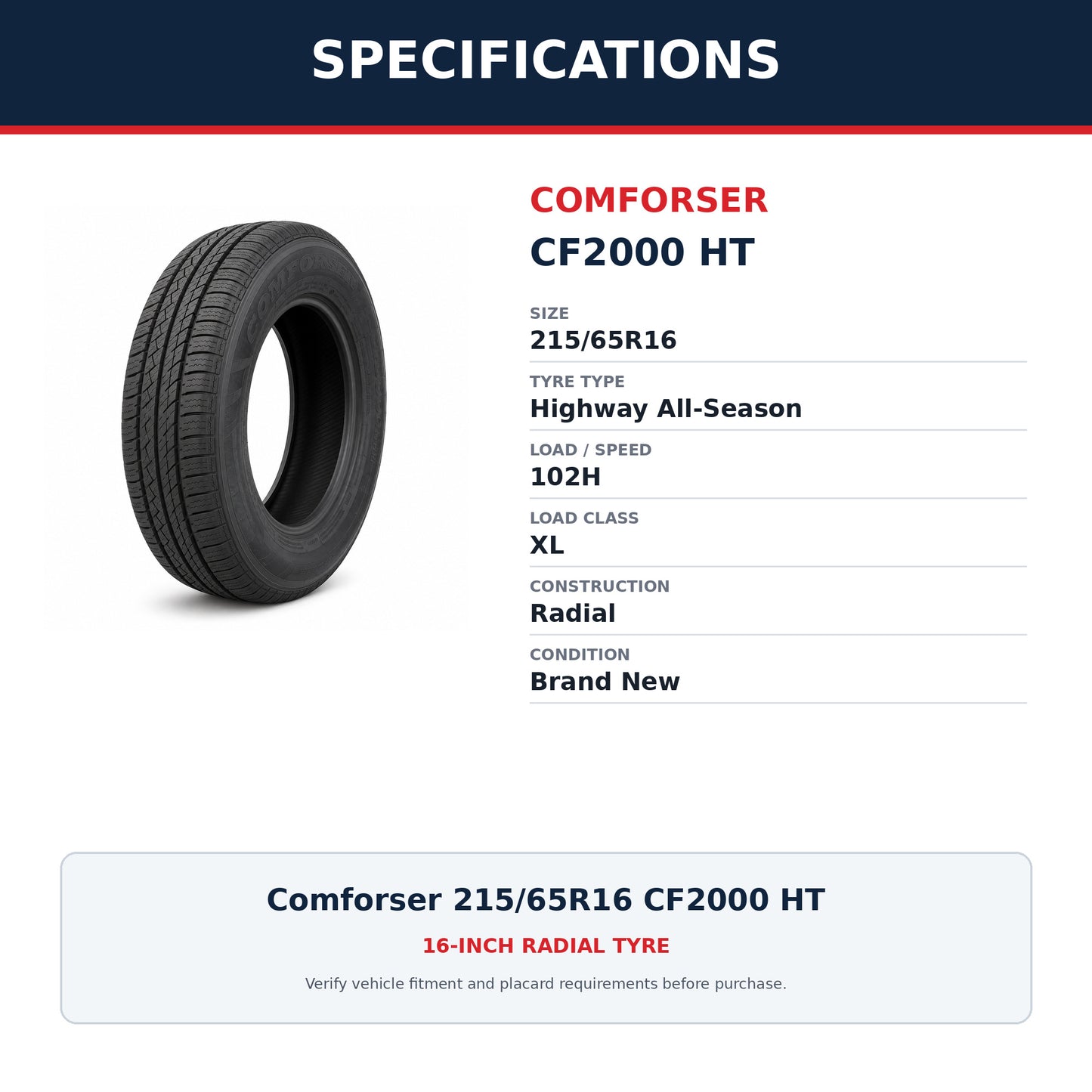 Comforser 215/65R16 CF2000 HT Highway All-Season Tyre 102H XL Zoom Tyres Otahuhu