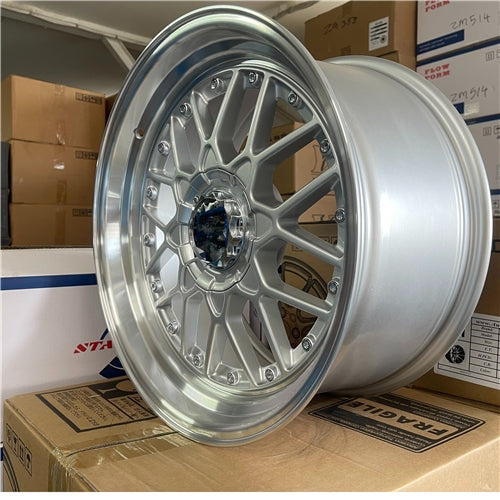 18x9 5x114.3 Polished Silver Mesh Alloy Mag Wheels ET25 – Set of 4