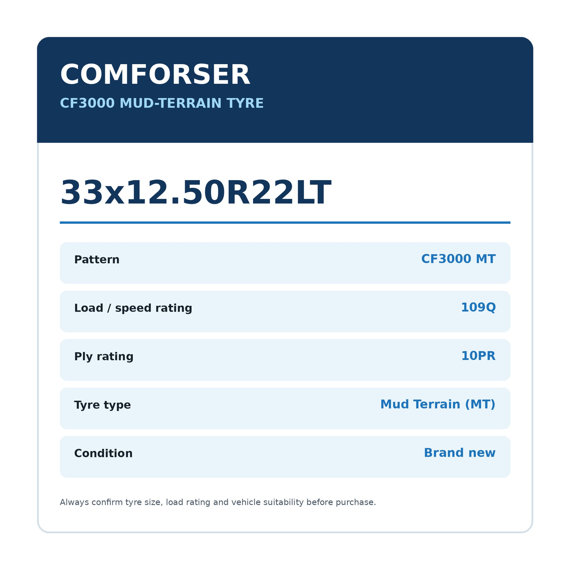 Comforser 33x12.50R22LT CF3000 MT 109Q 10PR Mud Terrain Tyre Zoom Tyres Otahuhu