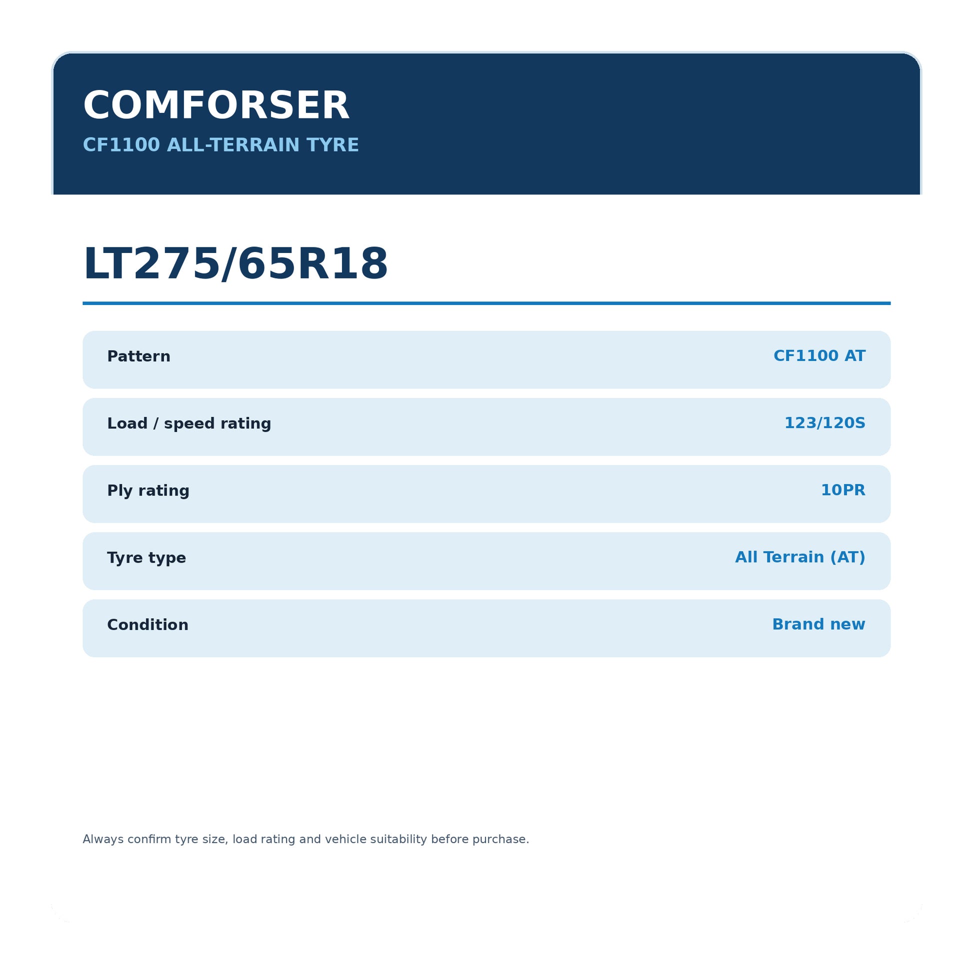 Comforser 275/65R18 CF1100 All-Terrain Tyre 123/120S 10PR Zoom Tyres Otahuhu