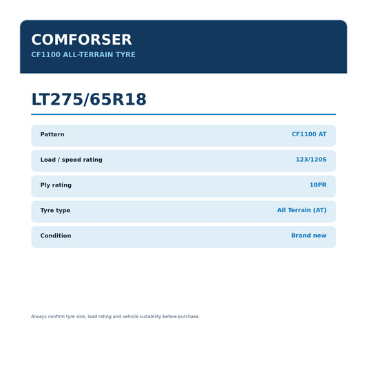 Comforser 275/65R18 CF1100 All-Terrain Tyre 123/120S 10PR Zoom Tyres Otahuhu