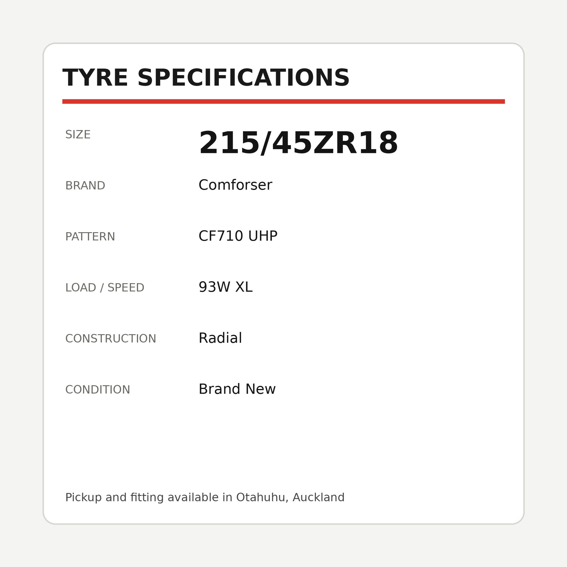 215/45ZR18 Comforser CF710 UHP Tyre – 93W XL Zoom Tyres Otahuhu