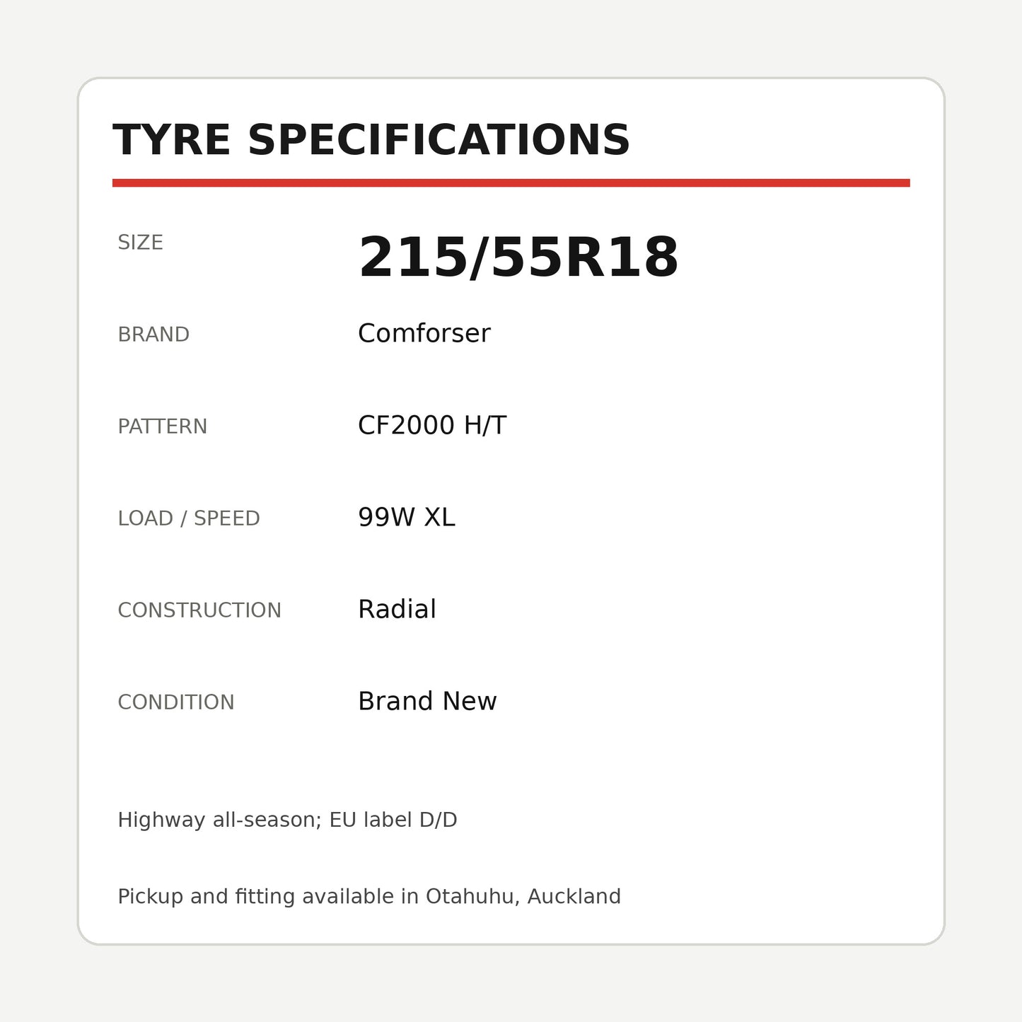 215/55R18 Comforser CF2000 H/T Tyre – 99W XL Zoom Tyres Otahuhu