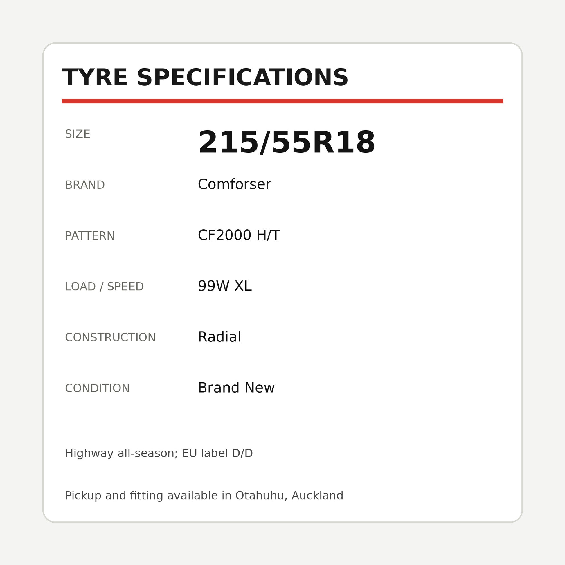 215/55R18 Comforser CF2000 H/T Tyre – 99W XL Zoom Tyres Otahuhu