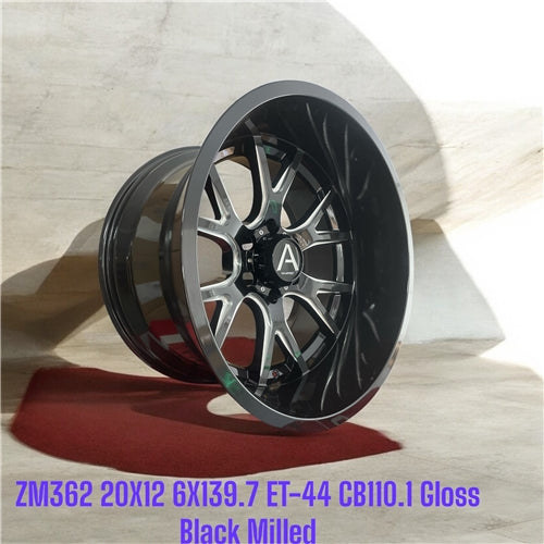 20x12 ET-44 Ranger Hilux Colorado BT50 Wheels Gloss Black Milled 6x139.7 Set of 4