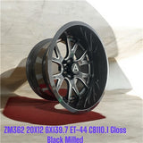20x12 ET-44 Ranger Hilux Colorado BT50 Wheels Gloss Black Milled 6x139.7 Set of 4