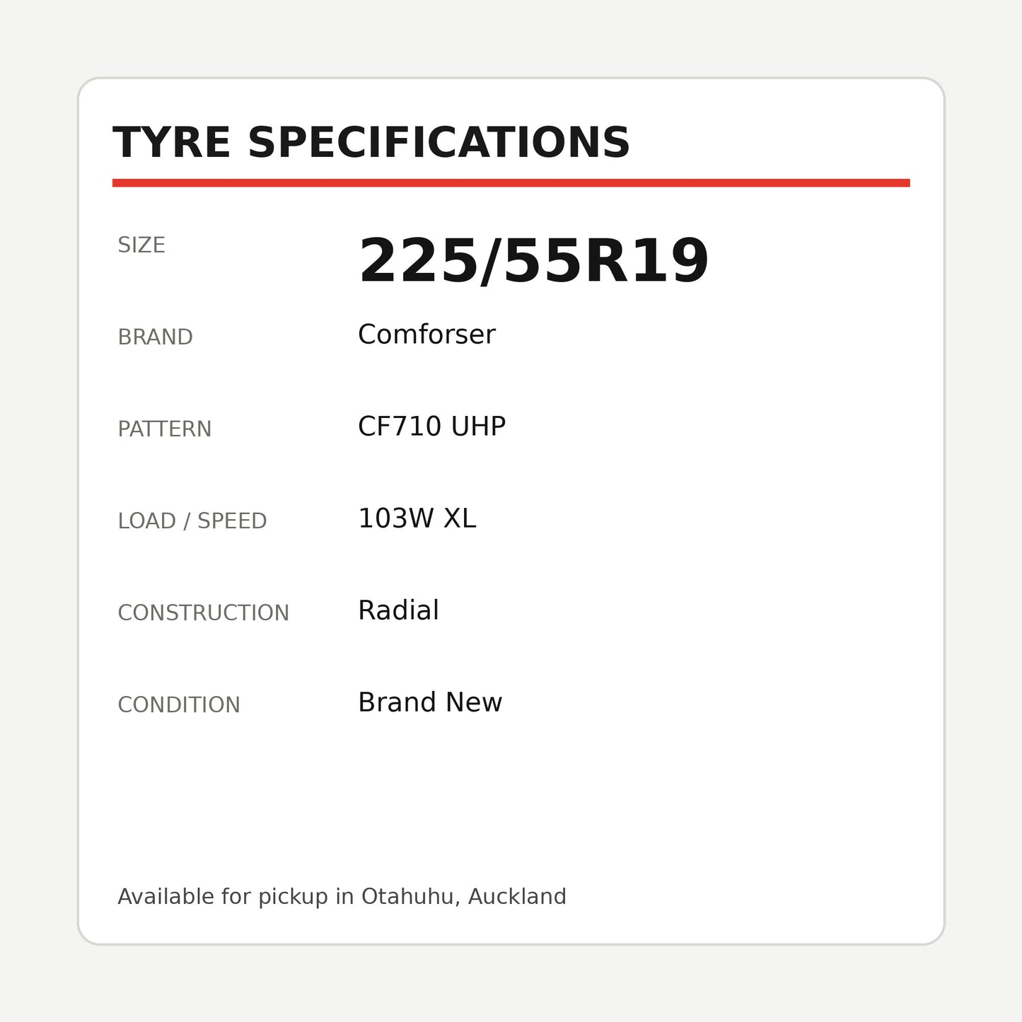 225/55R19 Comforser CF710 UHP Tyre 103W XL Zoom Tyres Otahuhu