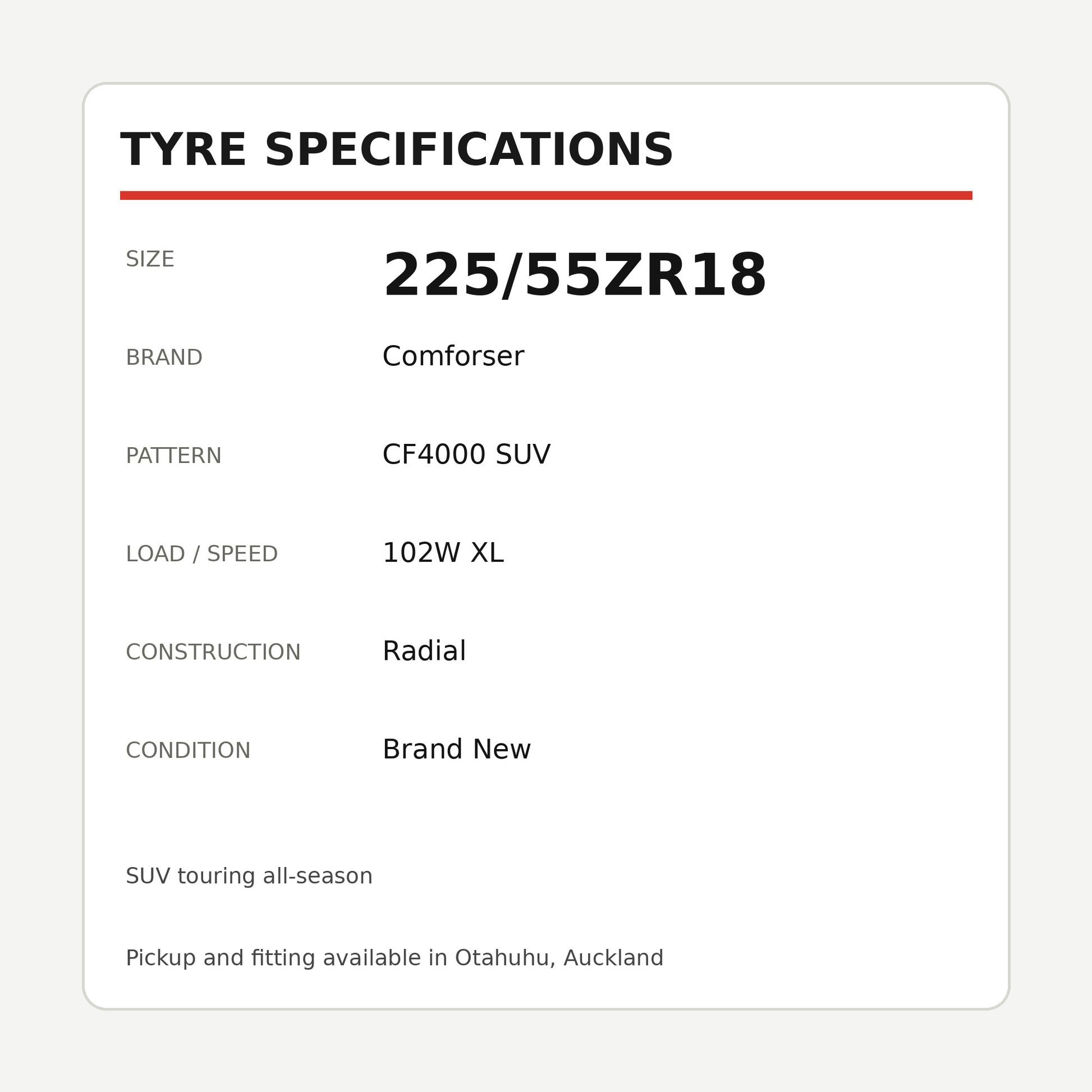 225/55ZR18 Comforser CF4000 SUV Tyre – 102W XL Zoom Tyres Otahuhu