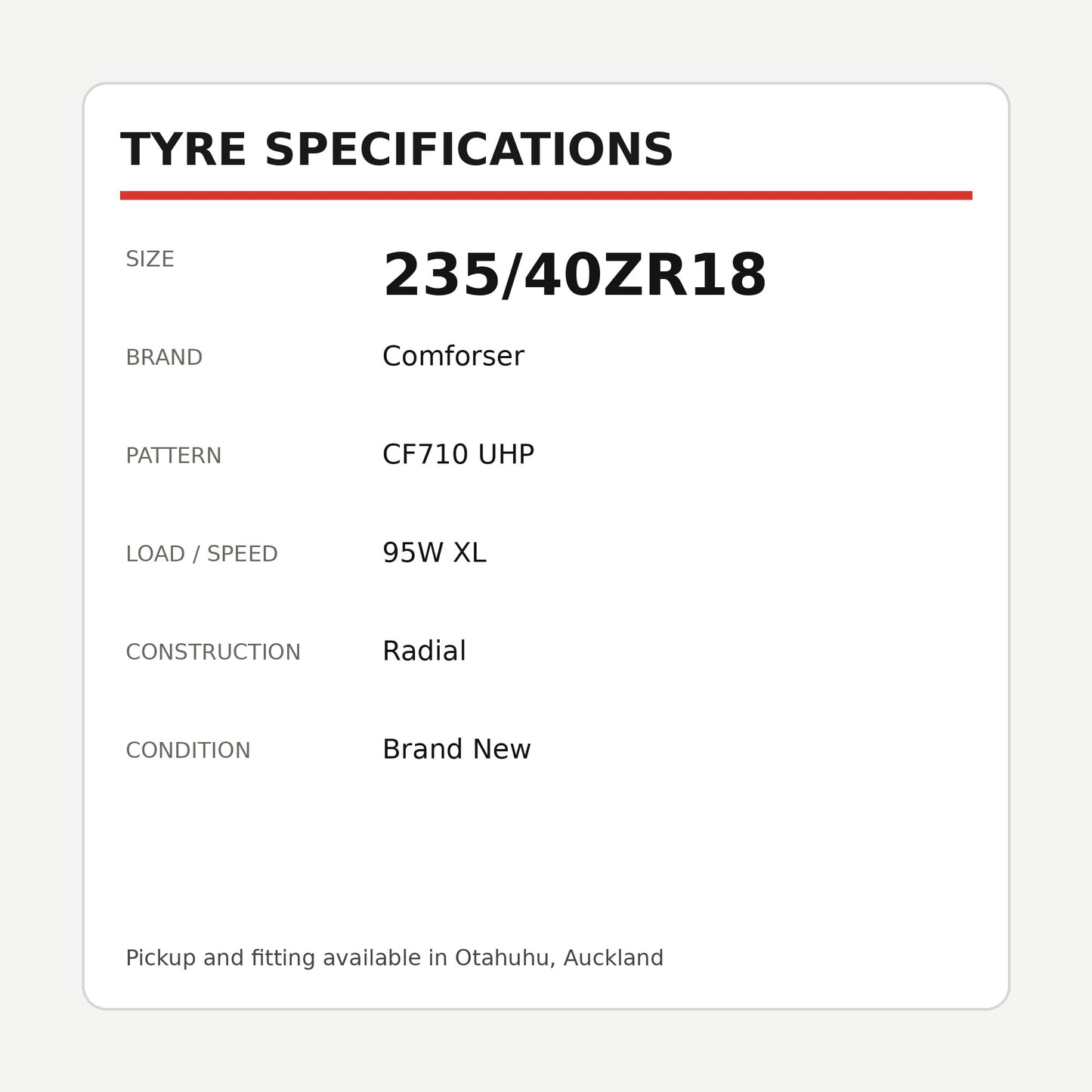235/40ZR18 Comforser CF710 UHP Tyre – 95W XL Zoom Tyres Otahuhu