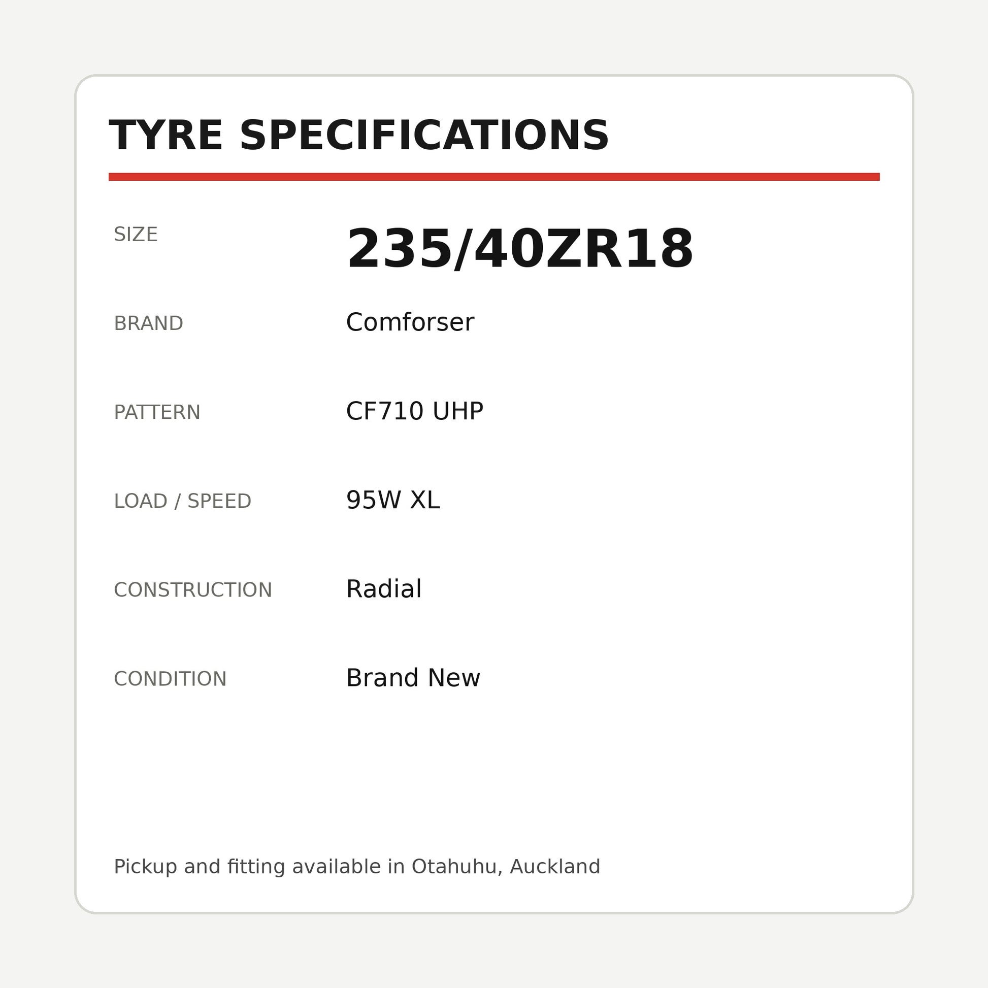 235/40ZR18 Comforser CF710 UHP Tyre – 95W XL Zoom Tyres Otahuhu