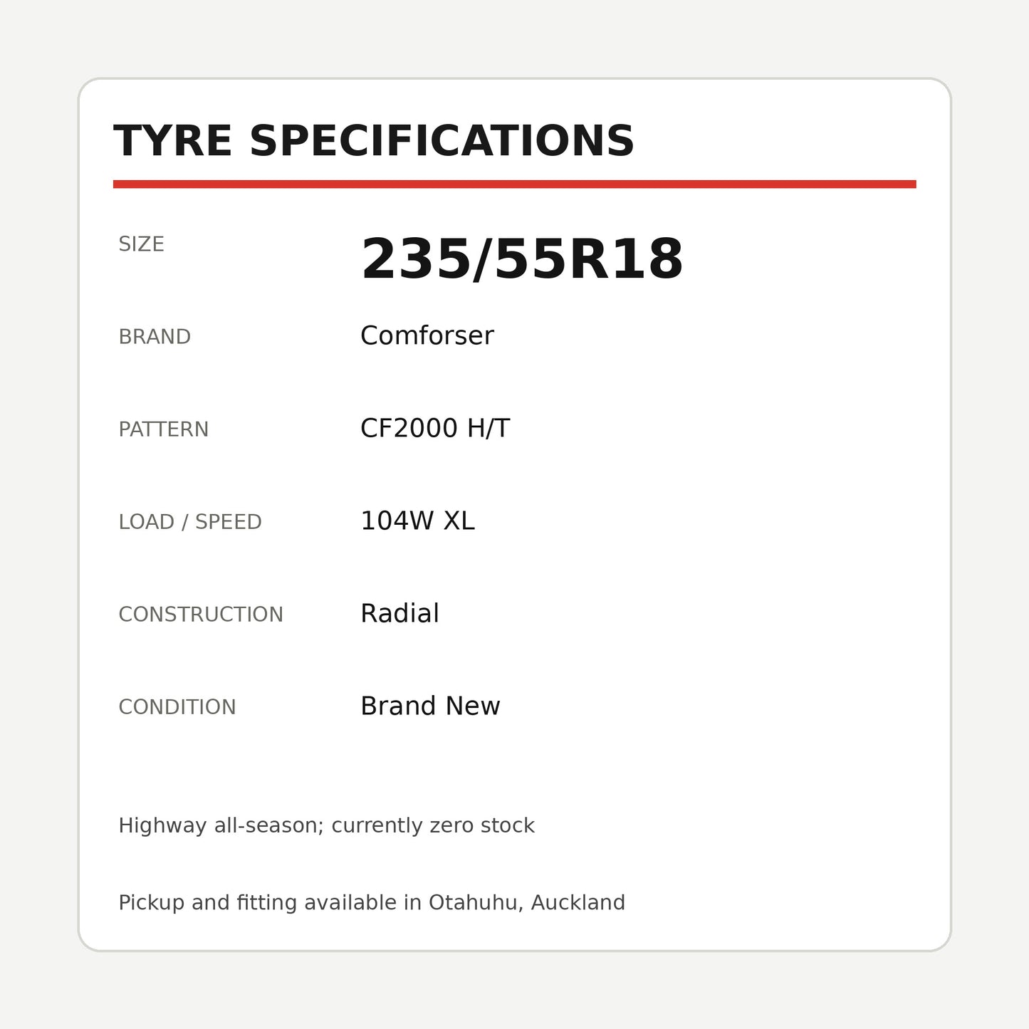 235/55R18 Comforser CF2000 H/T Tyre – 104W XL Zoom Tyres Otahuhu