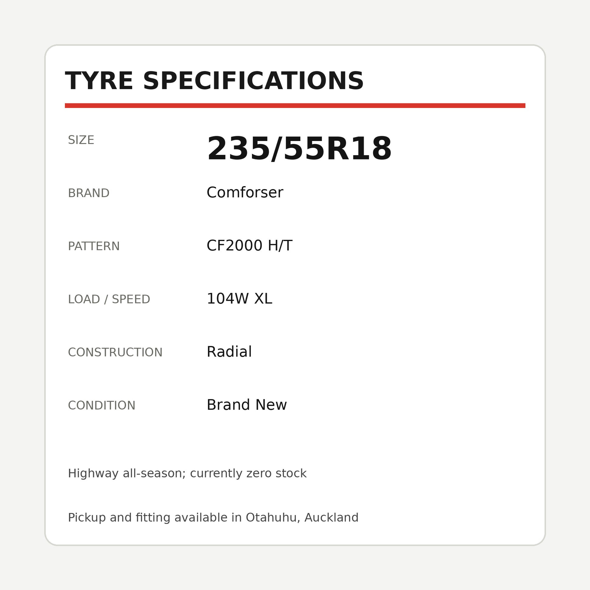 235/55R18 Comforser CF2000 H/T Tyre – 104W XL Zoom Tyres Otahuhu