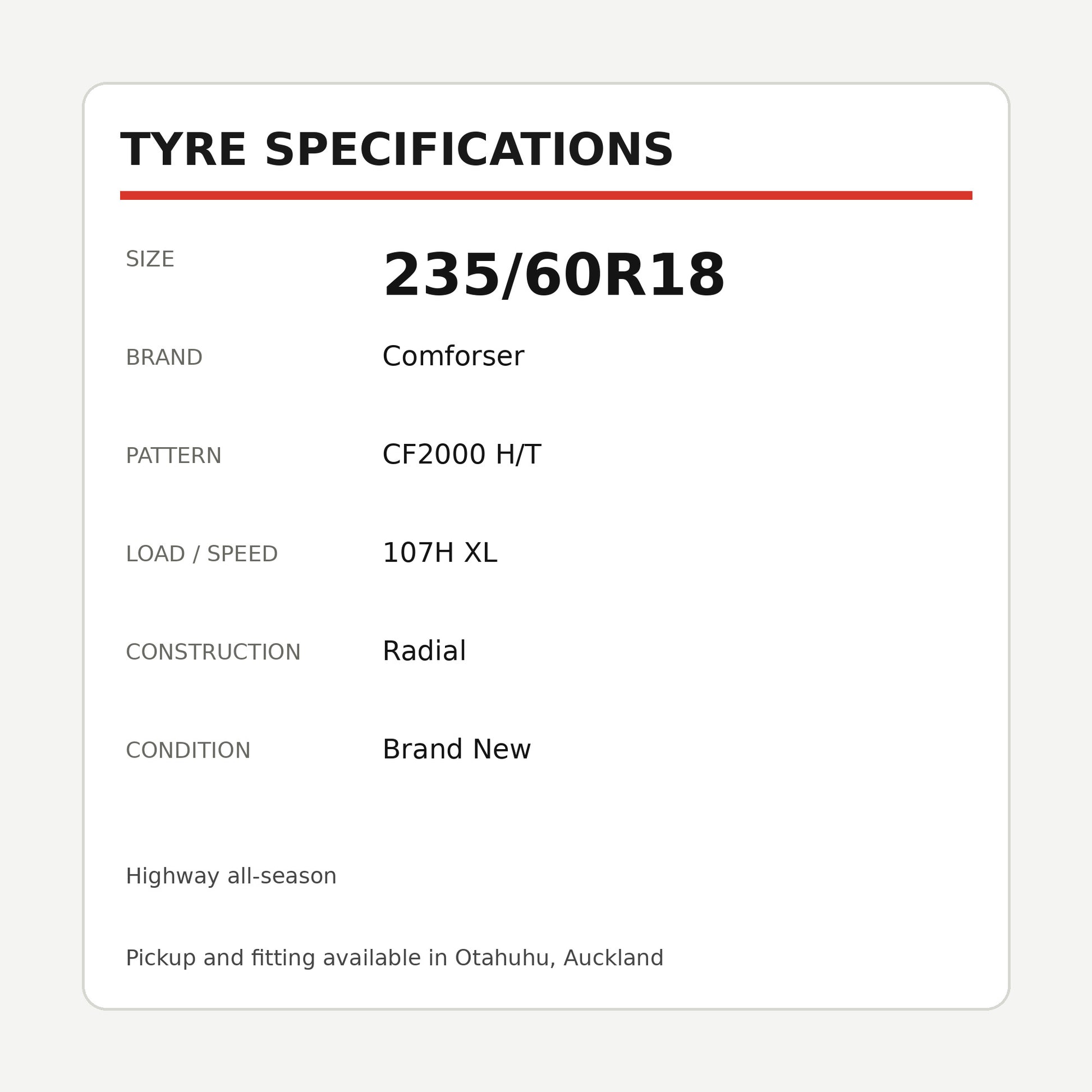 235/60R18 Comforser CF2000 H/T Tyre – 107H XL Zoom Tyres Otahuhu