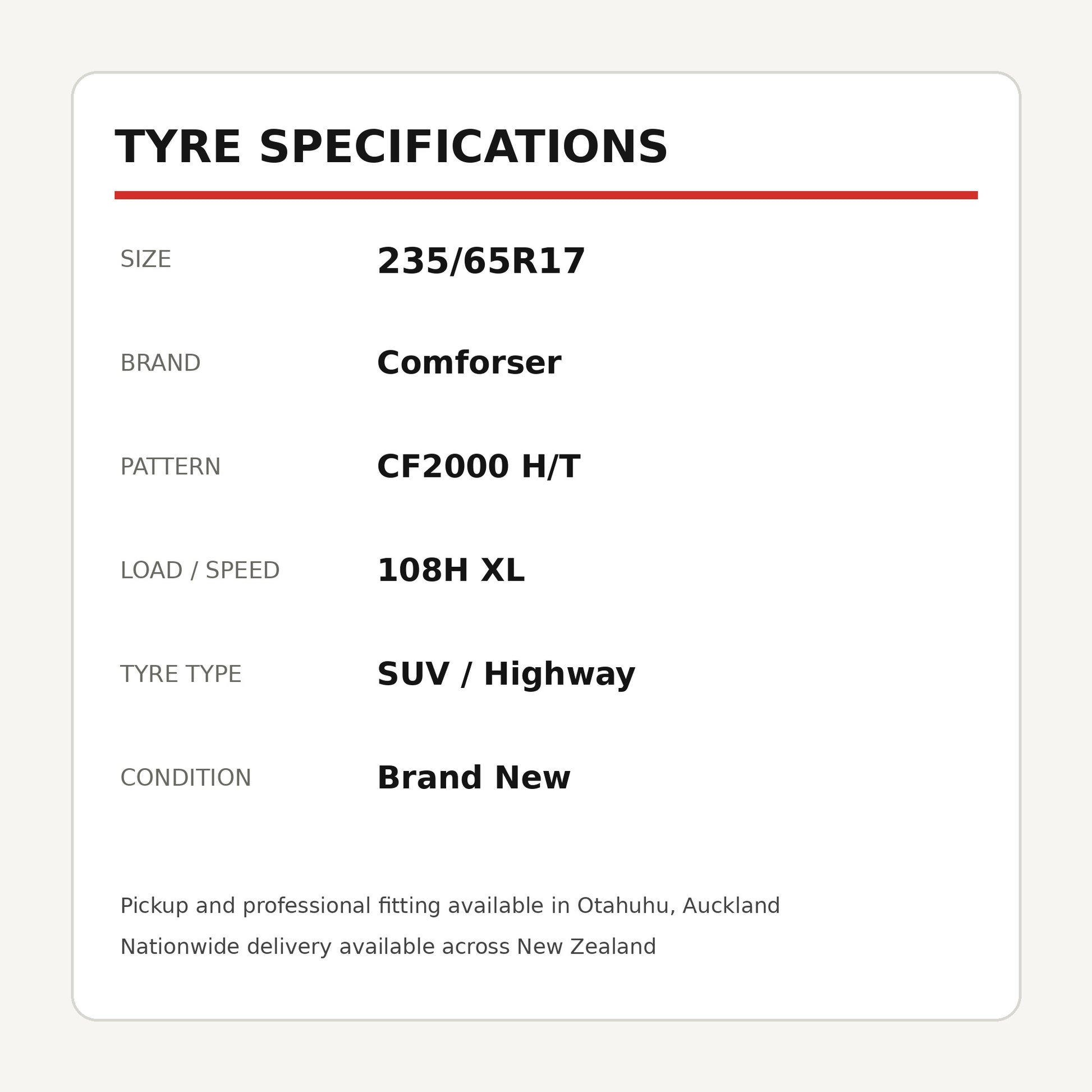 235/65R17 Comforser CF2000 H/T Tyre 108H XL Zoom Tyres Otahuhu