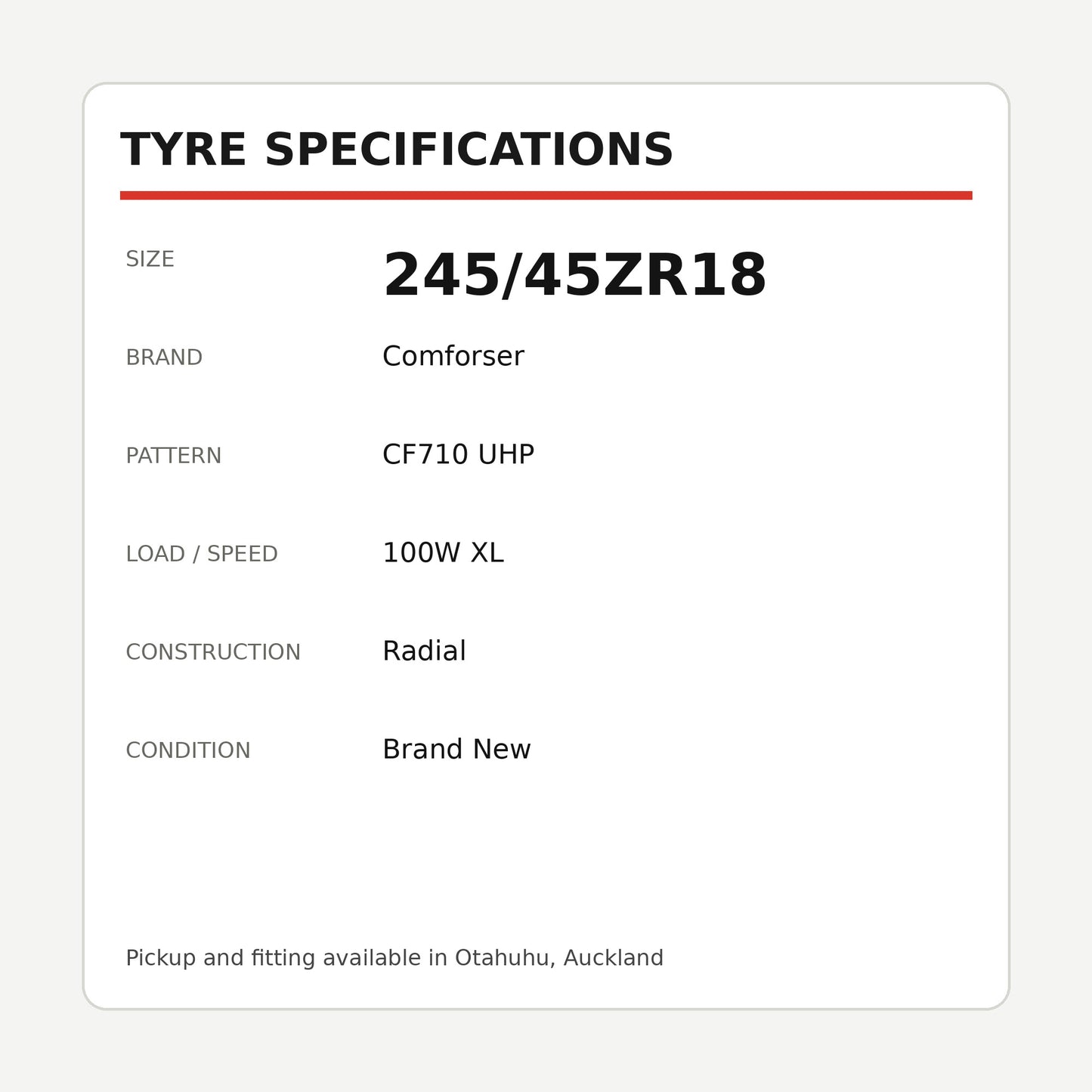 245/45ZR18 Comforser CF710 UHP Tyre – 100W XL Zoom Tyres Otahuhu