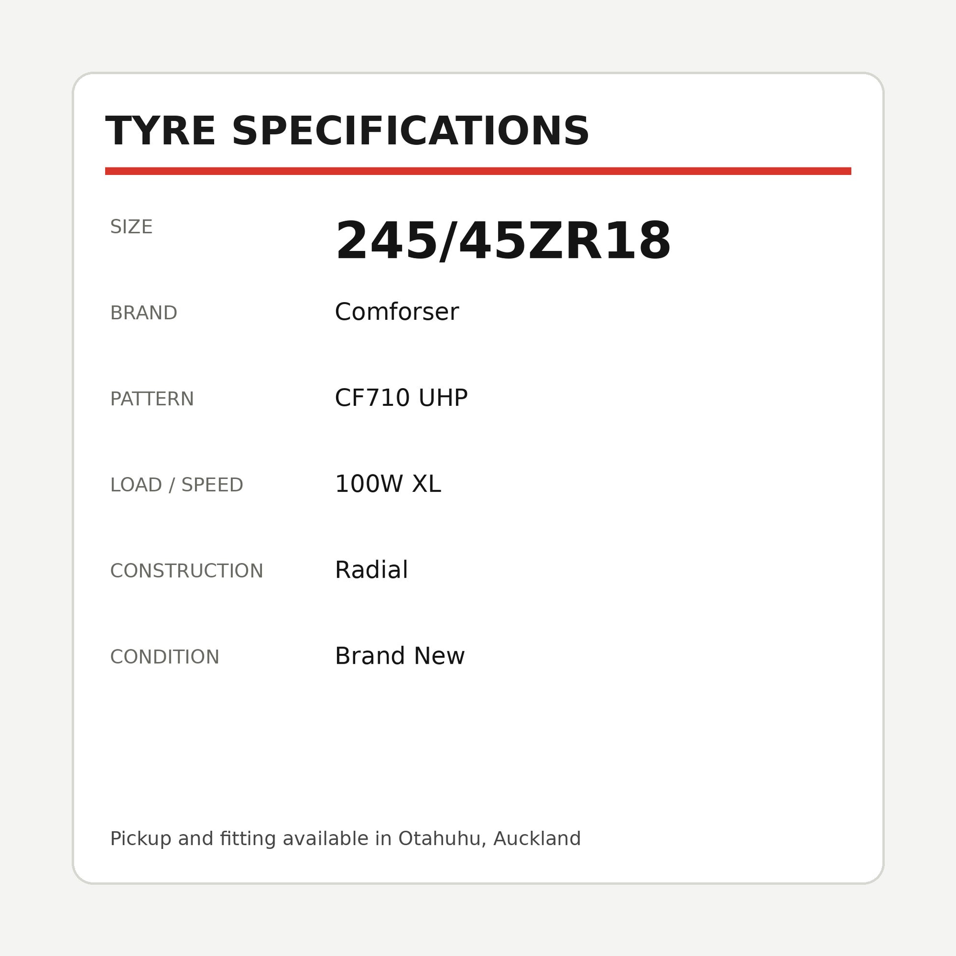 245/45ZR18 Comforser CF710 UHP Tyre – 100W XL Zoom Tyres Otahuhu