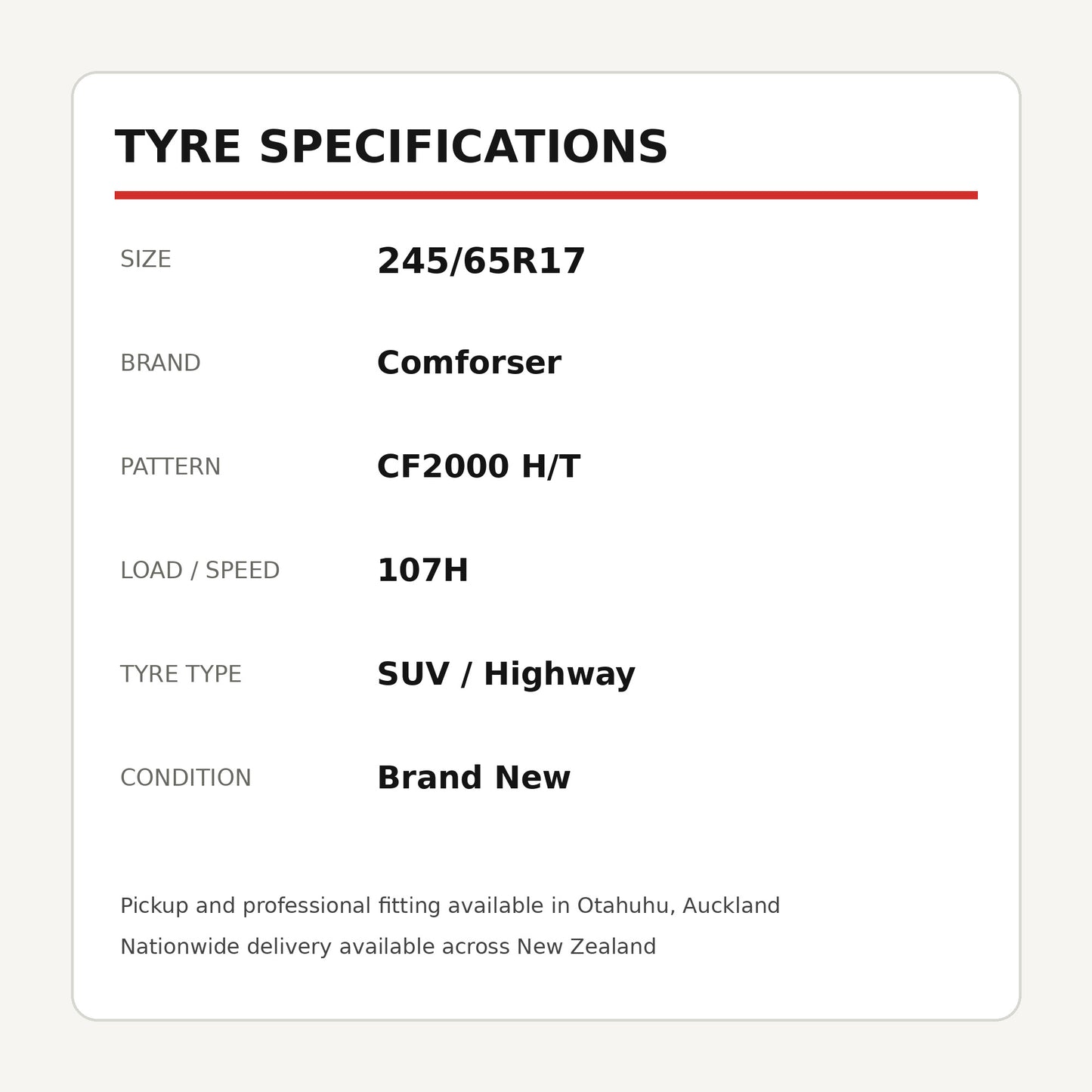 245/65R17 Comforser CF2000 H/T Tyre 107H Zoom Tyres Otahuhu