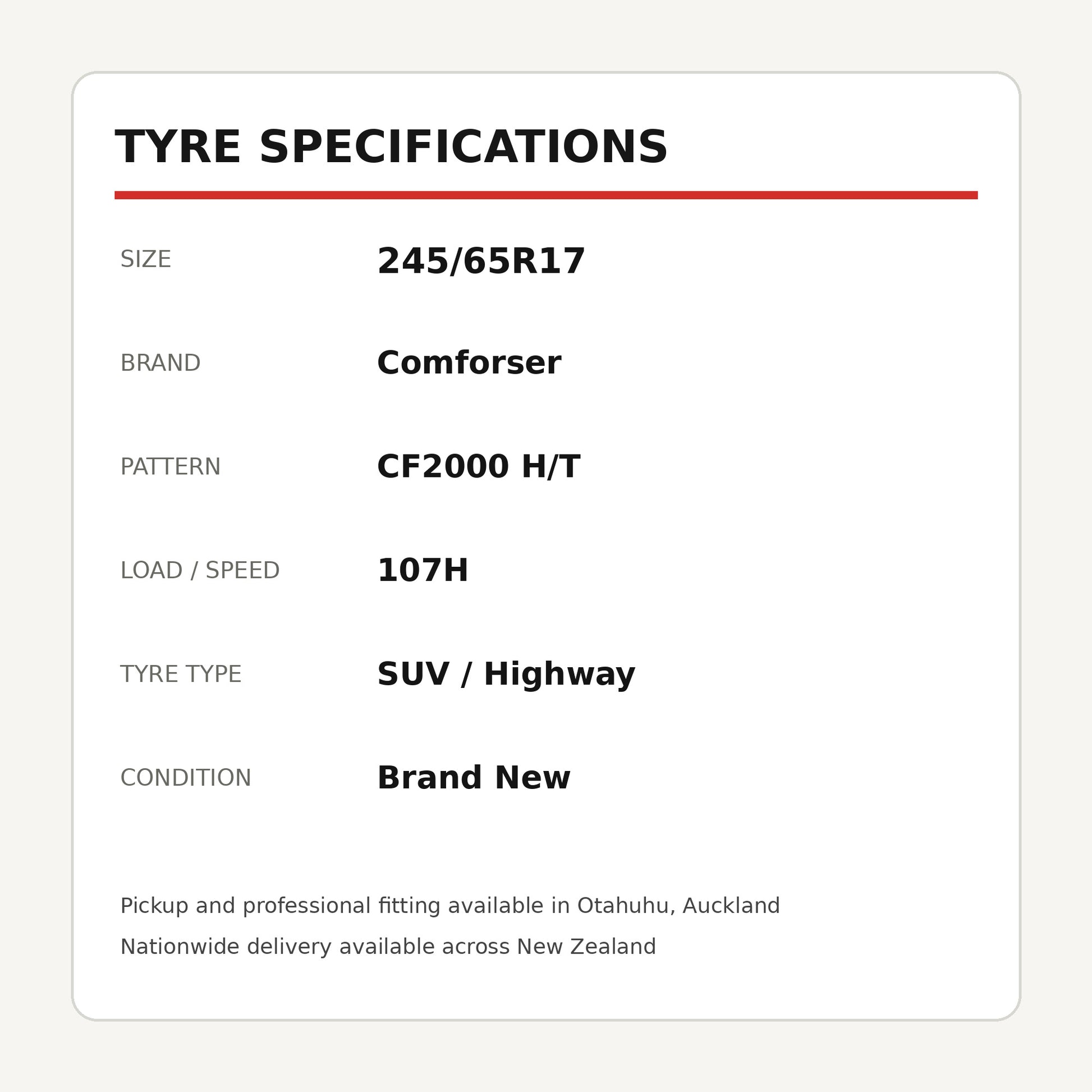 245/65R17 Comforser CF2000 H/T Tyre 107H Zoom Tyres Otahuhu