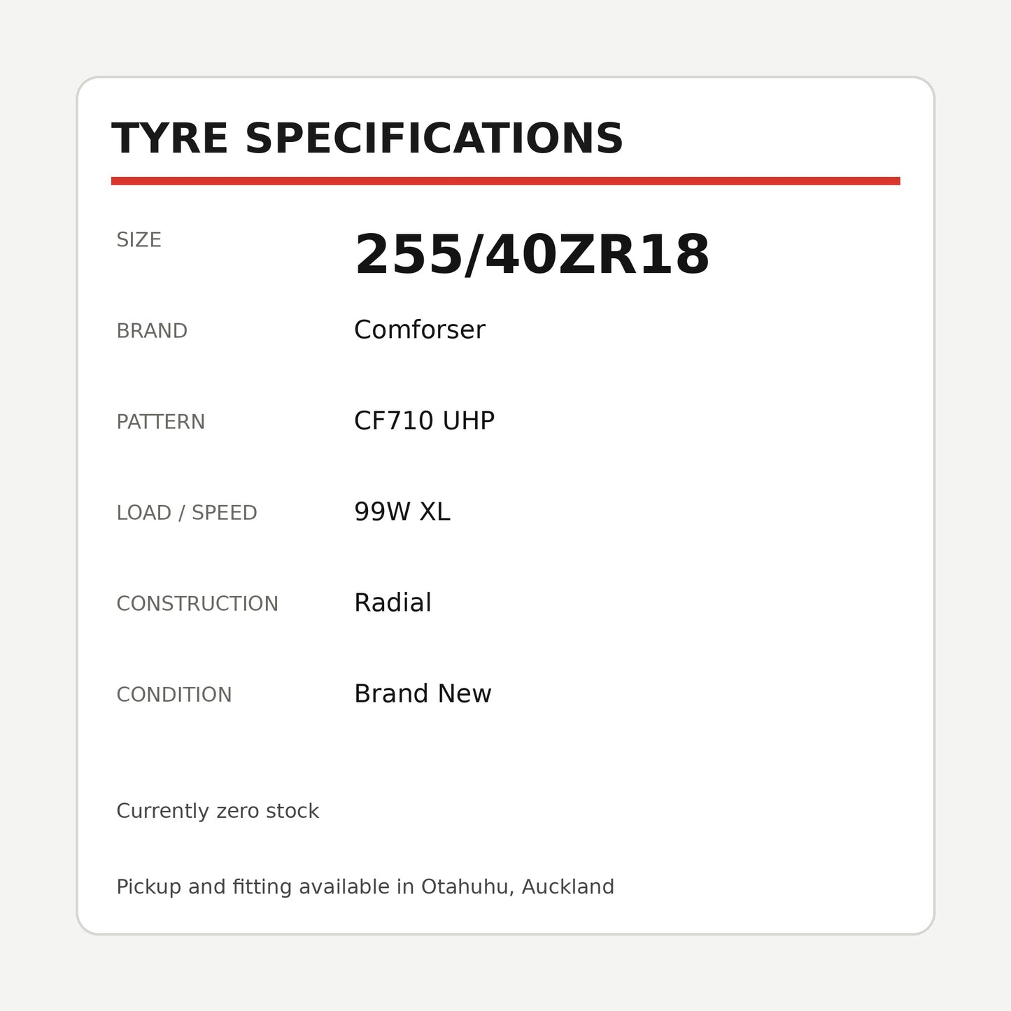 255/40ZR18 Comforser CF710 UHP Tyre – 99W XL Zoom Tyres Otahuhu