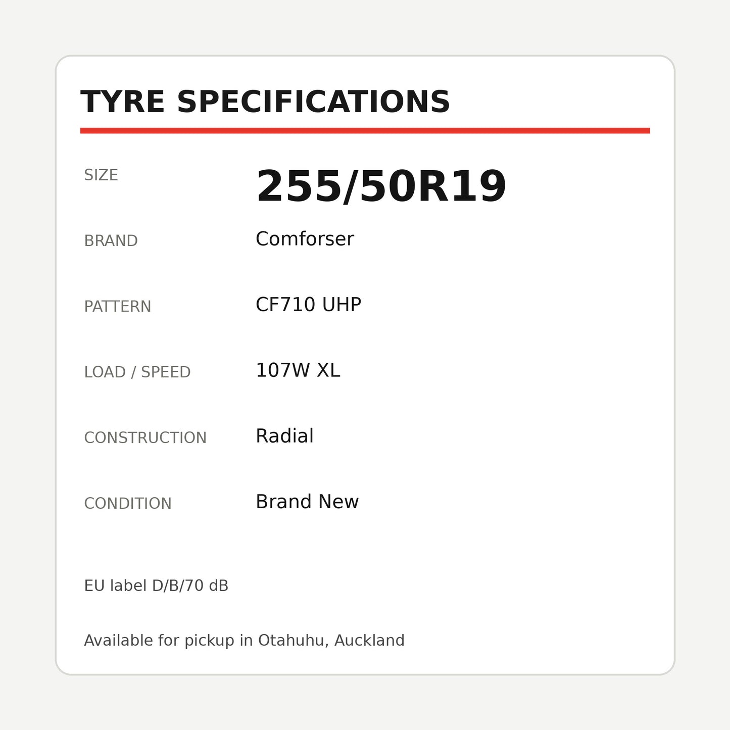 255/50R19 Comforser CF710 UHP Tyre 107W XL Zoom Tyres Otahuhu