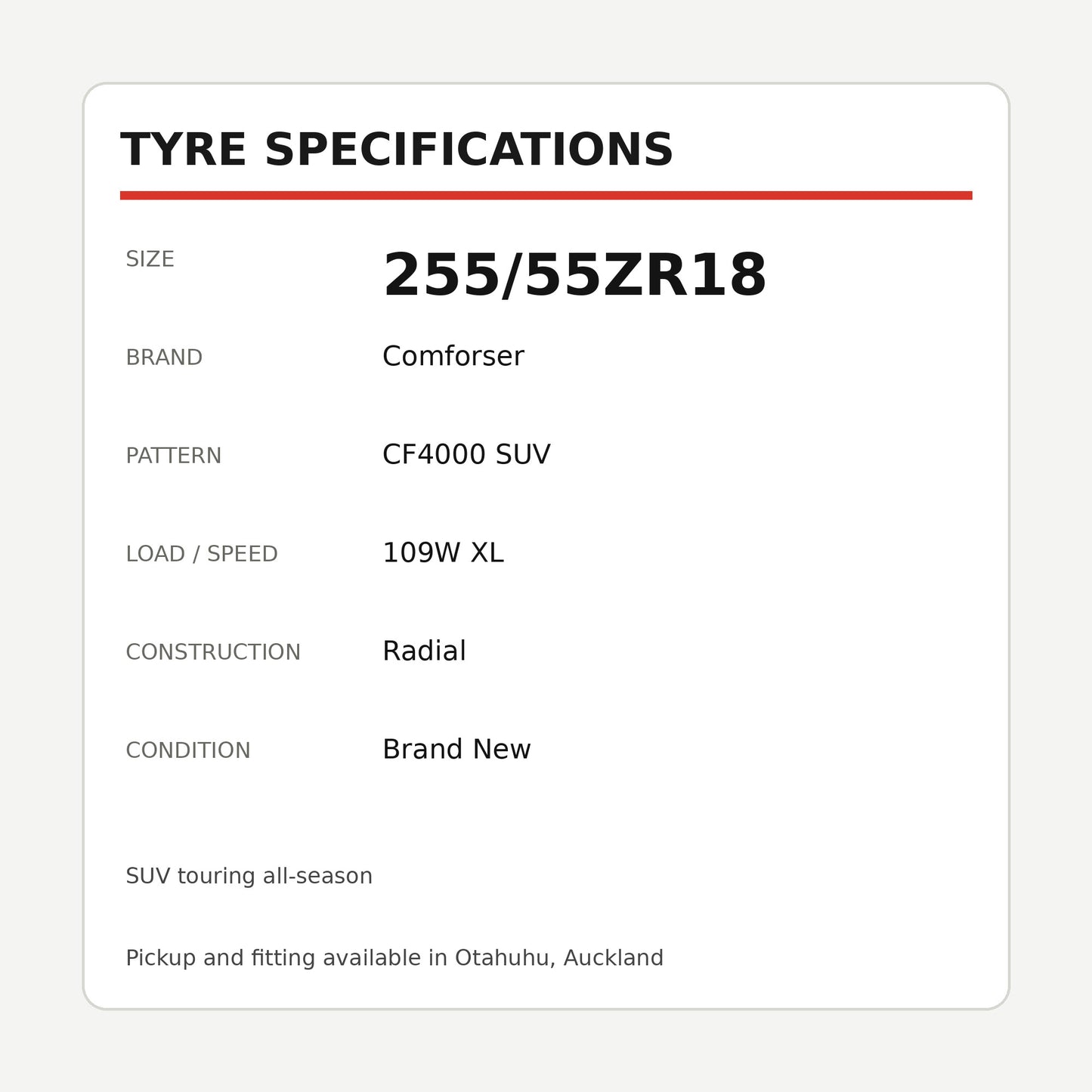 255/55ZR18 Comforser CF4000 SUV Tyre – 109W XL Zoom Tyres Otahuhu