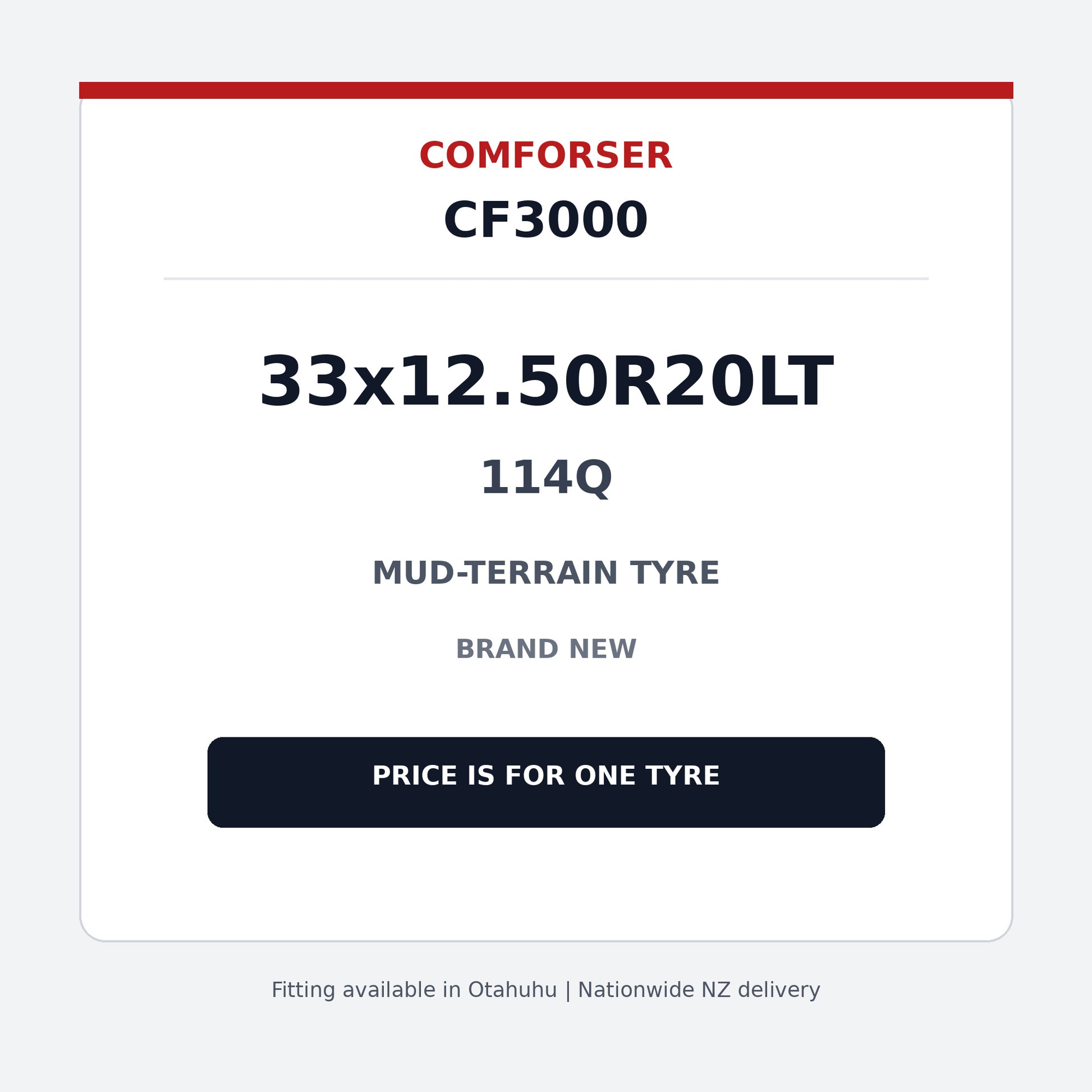 Comforser CF3000 MT 33x12.50R20LT 114Q 10PR Mud Terrain Tyre Zoom Tyres Otahuhu