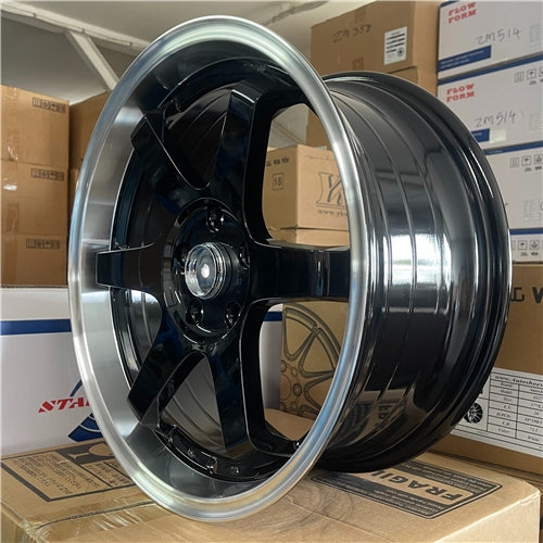 18x8 5x114.3 Black Machine Lip Alloy Mag Wheels ET40 – Set of 4