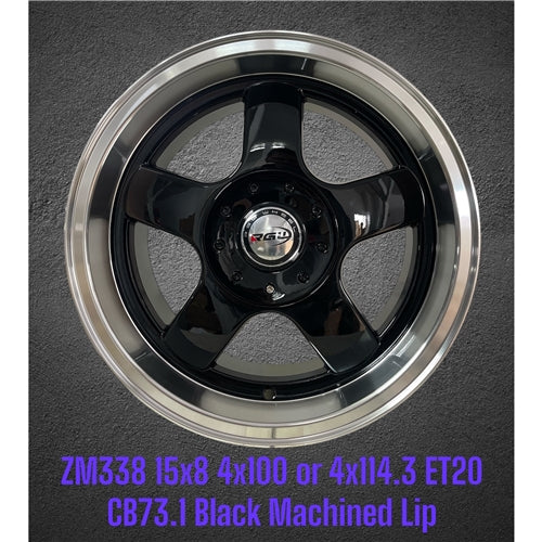 15x8 4x100 / 4x114.3 Black Machined Lip Alloy Mag Wheels ET20 – Set of 4