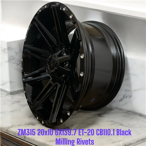 ZM315 - 20X10 6X139.7 ET-20 CB110.1 BLACK+ MILLING RIVETS