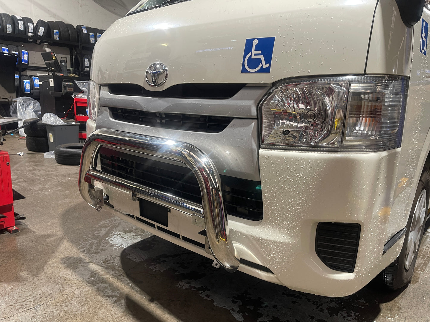 Nudge Bar with Spotlight Brackets Suitable for Toyota Hiace 2006-2018 Chrome Zoom Tyres Otahuhu
