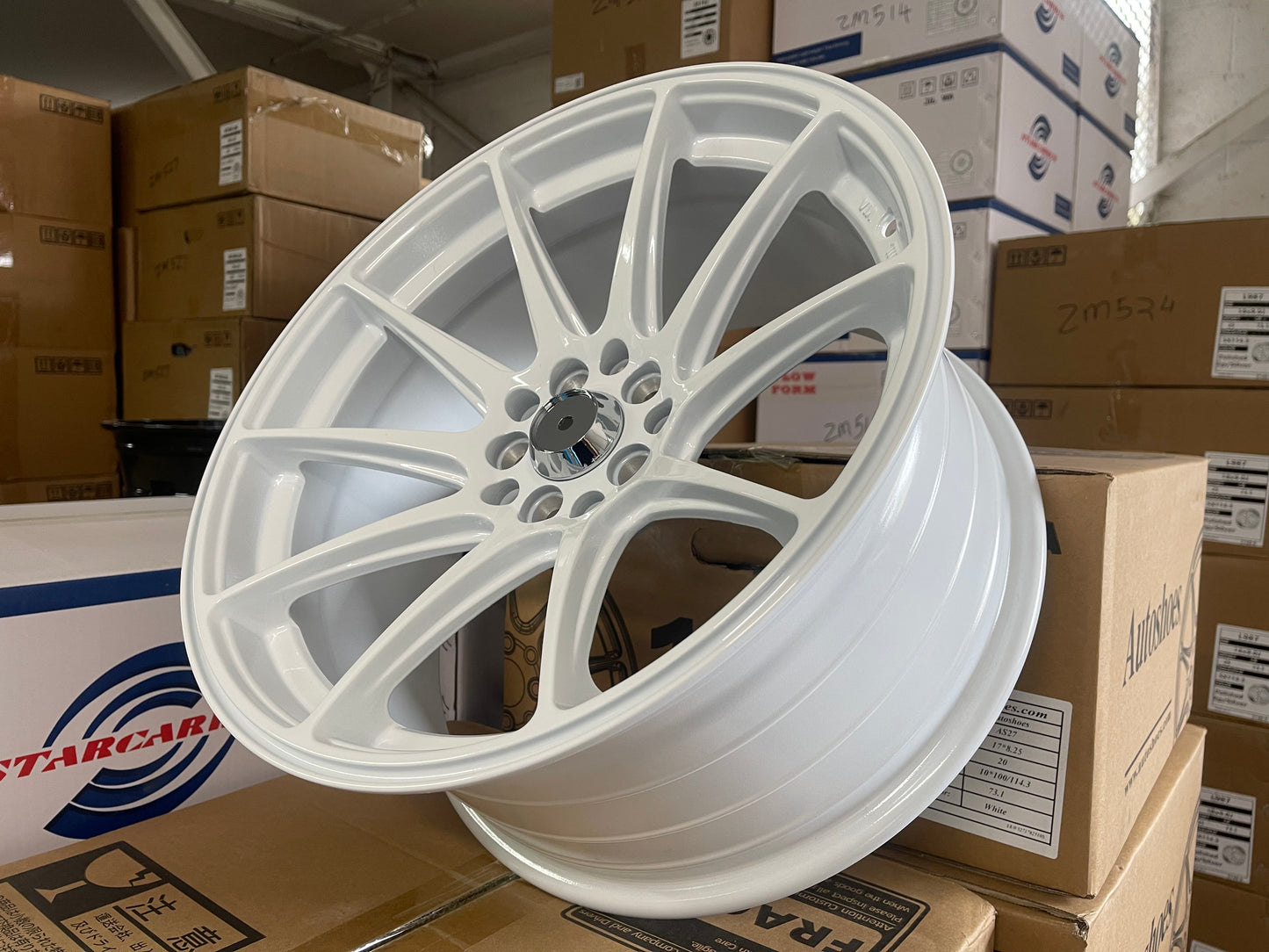 17x8.25 White Alloy Wheels 5x100 / 5x114.3 ET20 – Set of 4