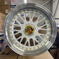 17x8.5 White Alloy Wheels 4x100 / 5x100 ET20 Gold Rivets – Set of 4