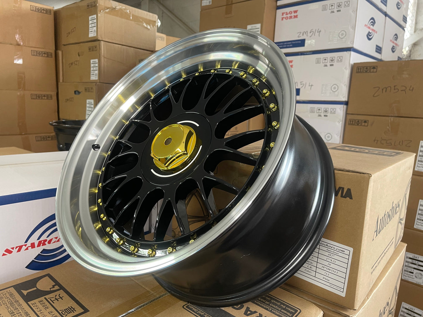 17x8.5 Alloy Wheels 4x100 / 5x100 ET20 Black Gold Rivets – Set of 4
