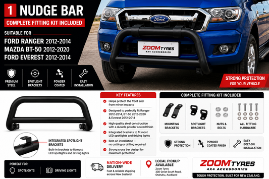 Nudge Bar - Suitable for Ford Ranger 2012-2014 Or Mazda BT50 2012-2020 Or Ford Everest  2012-2014 Zoom Tyres Otahuhu
